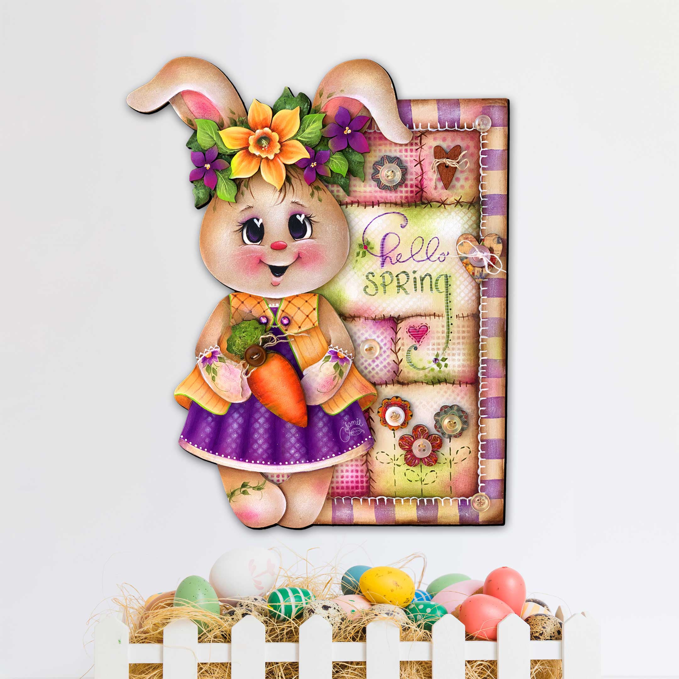 Handcrafted Spring Bunny Front Door Decor – Spring Home Decor - Rustic Easter Door Hanger by J. Mills-Price - 8652827H