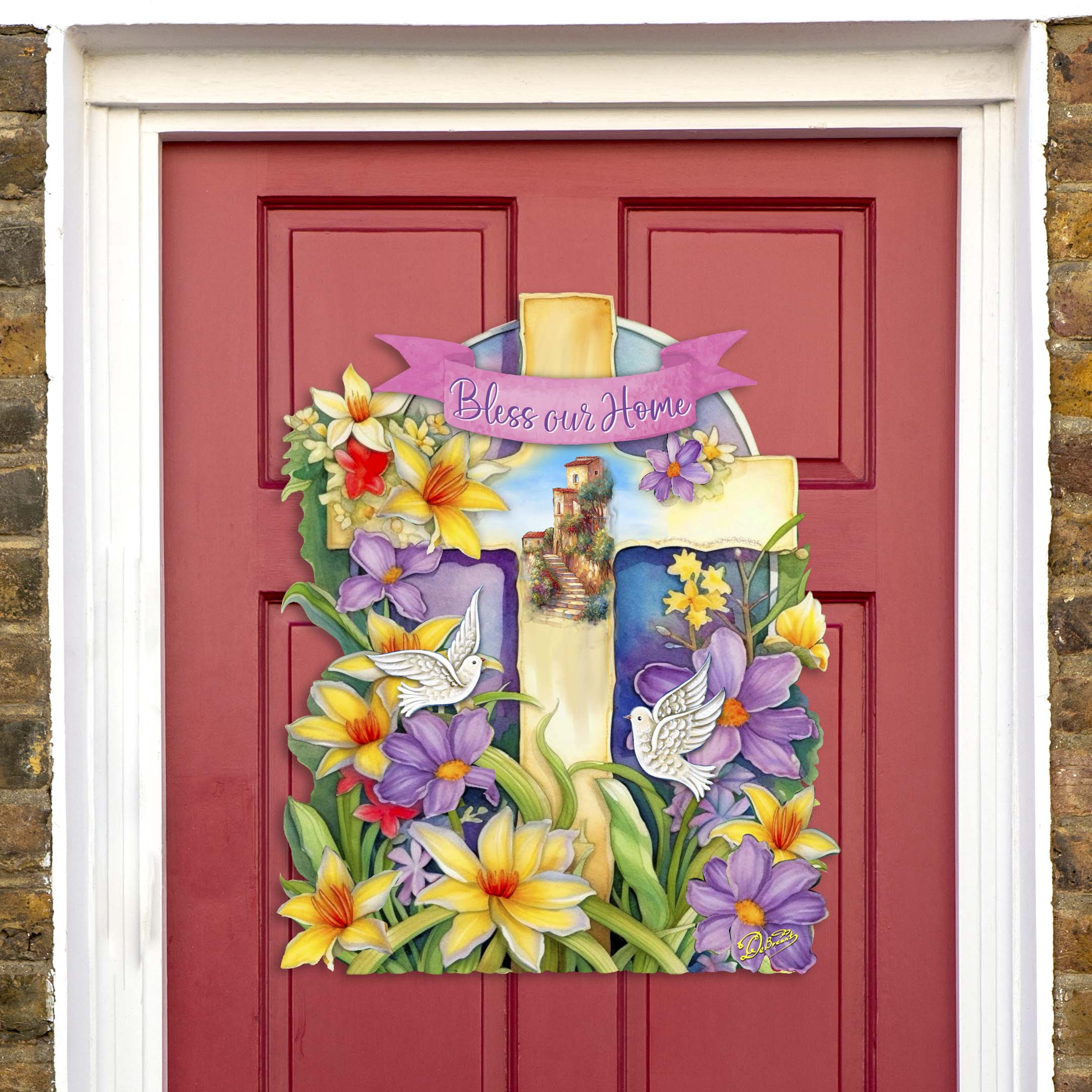 Bless Our Home Cross Holiday Door Décor by G. Debrekht - Easter Spring Décor - 8688161H