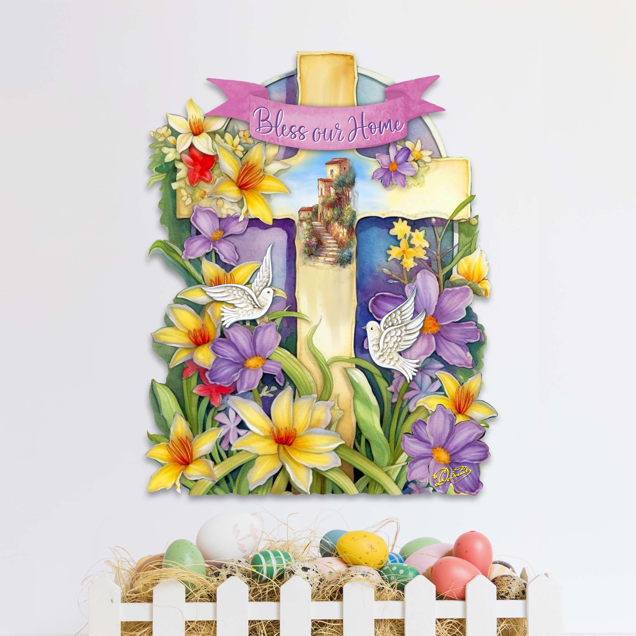 Bless Our Home Cross Holiday Door Décor by G. Debrekht - Easter Spring Décor - 8688161H