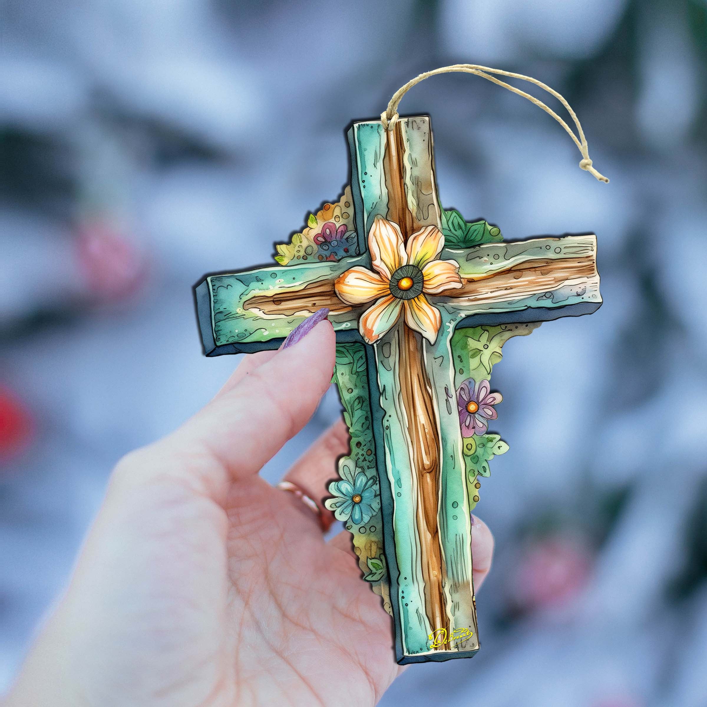 Teal Easter Cross Wooden Ornaments by G. DeBrekht Easter Spring Décor - 8688164