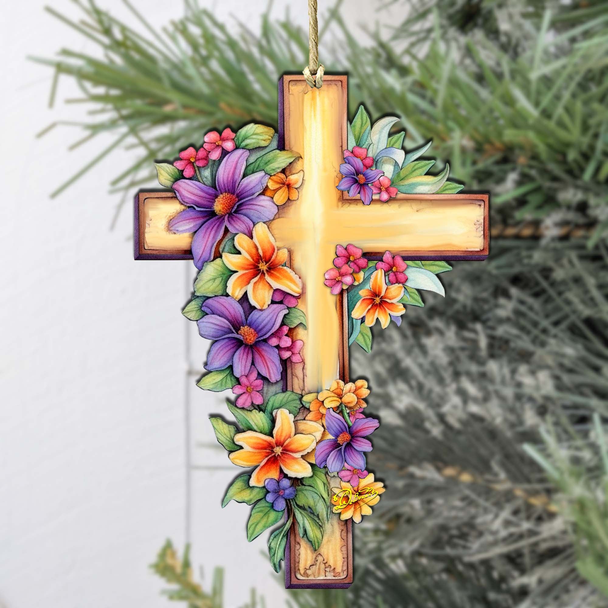 Garden Serenity Cross Wooden Ornaments by G. DeBrekht Easter Spring Décor - 8688168
