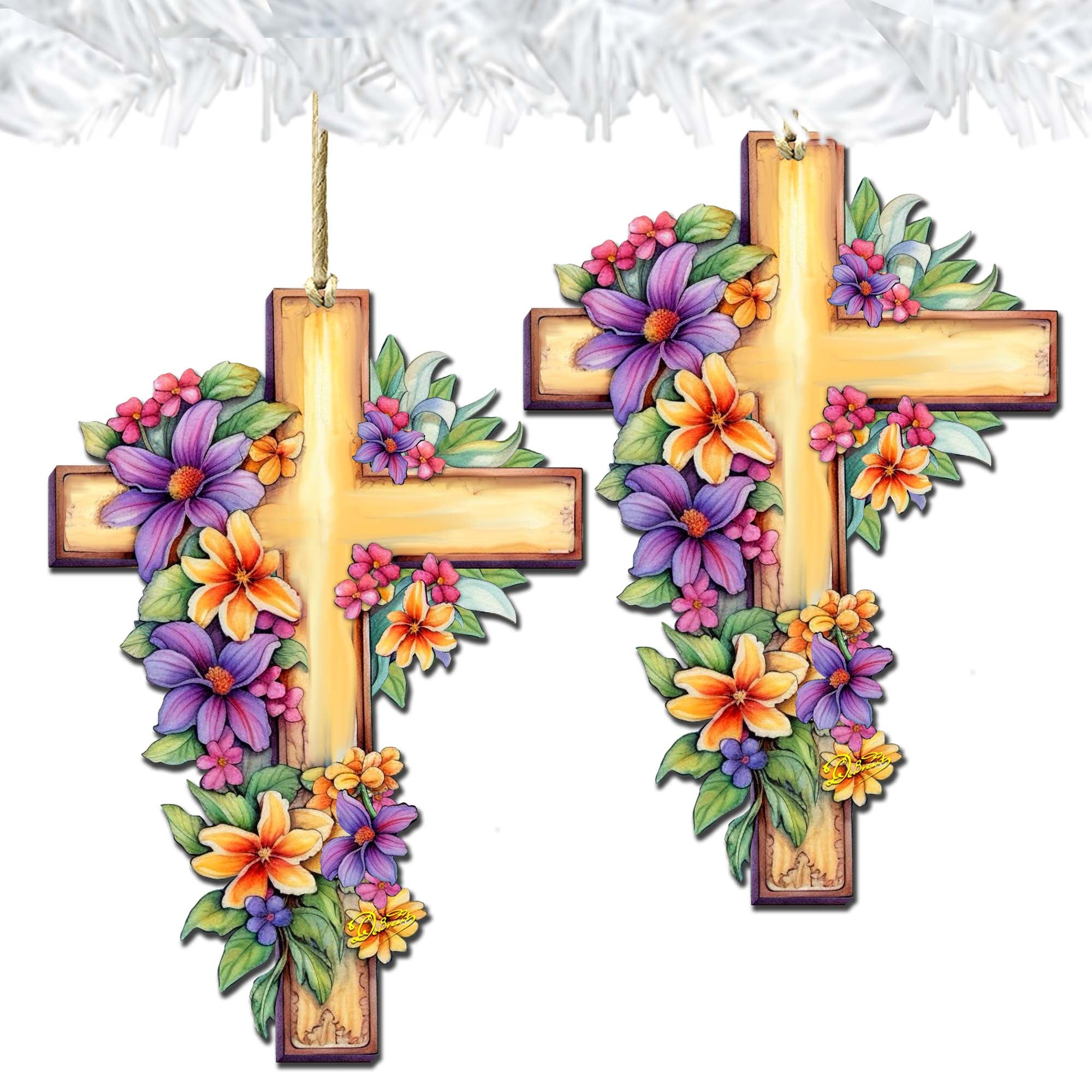 Garden Serenity Cross Wooden Ornaments by G. DeBrekht Easter Spring Décor - 8688168