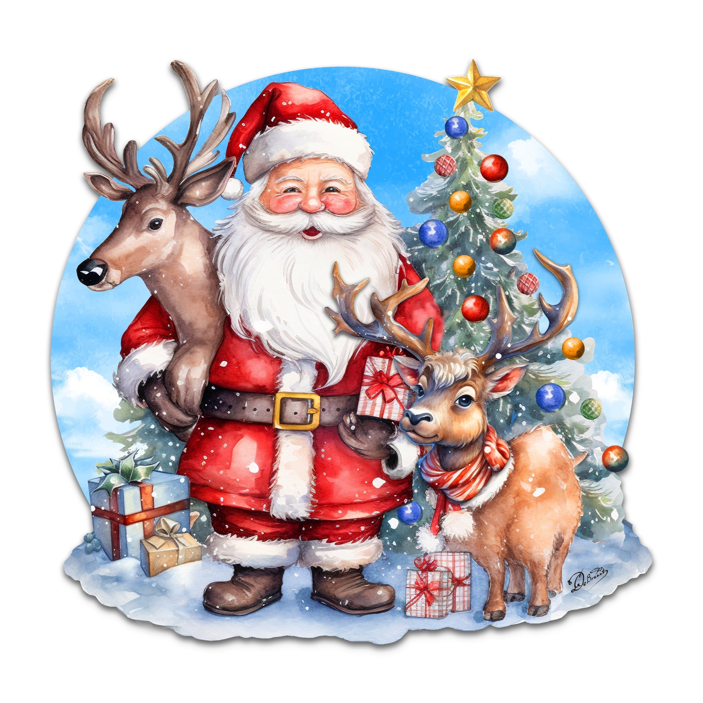 Santa with Reindeers Holiday Door Decor by G. Debrekht - Christmas Decor - 8611032H