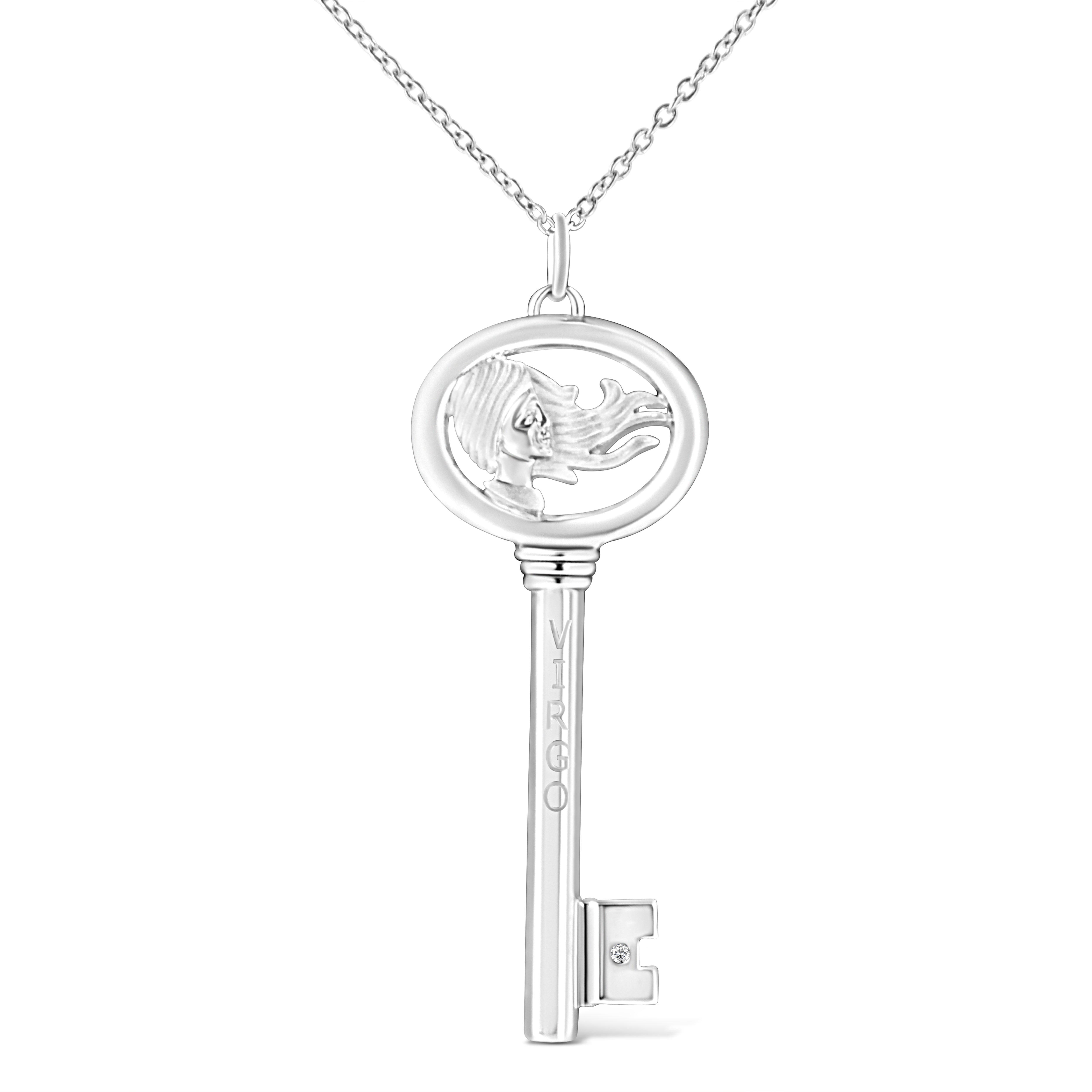 .925 Sterling Silver Diamond Accent Virgo Zodiac Key 18" Pendant Necklace (K-L Color, I1-I2 Clarity)
