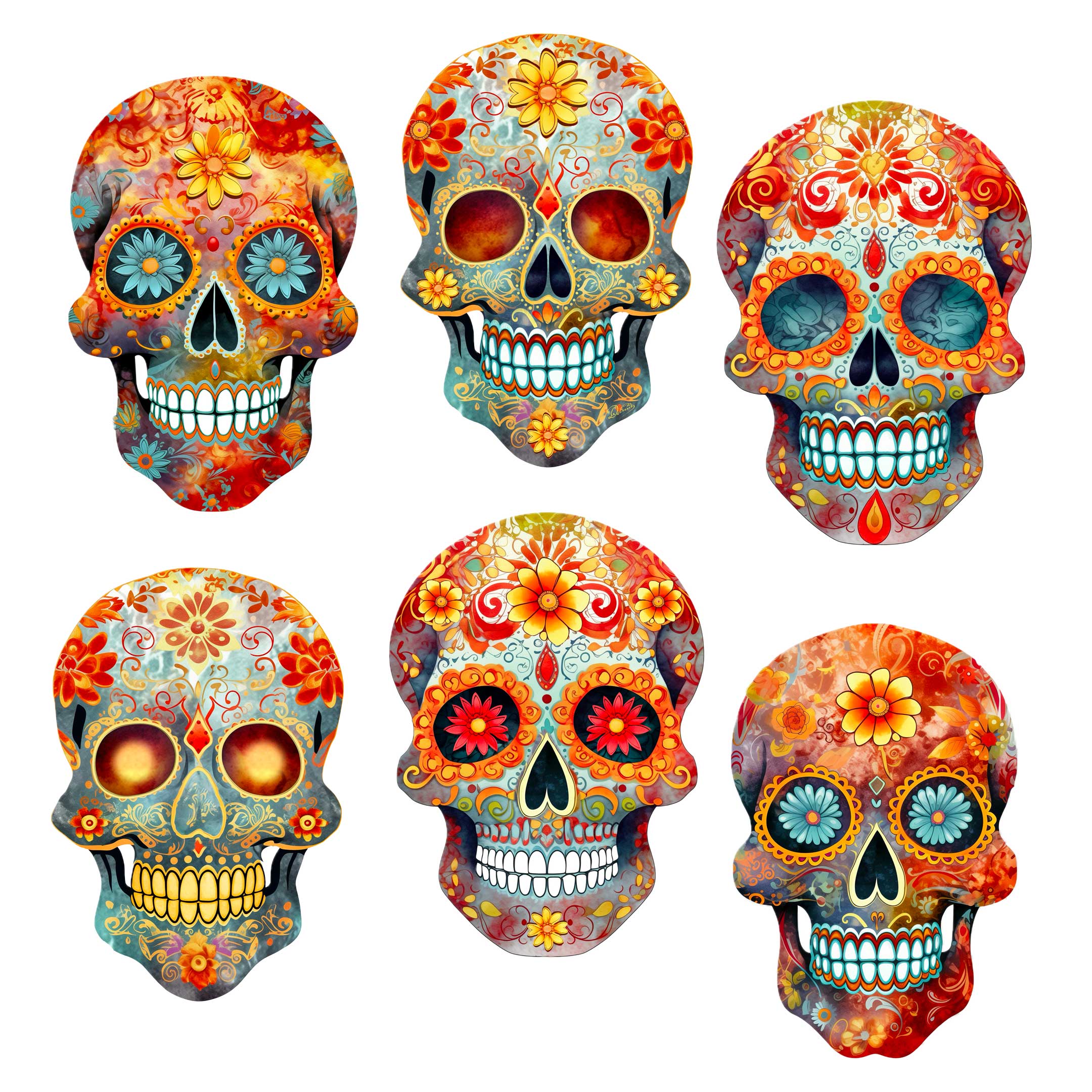 Sugar Skulls Decorative Wooden Magnets Set of 6 by G. Debrekht - Halloween Decor - 8090071G-S6