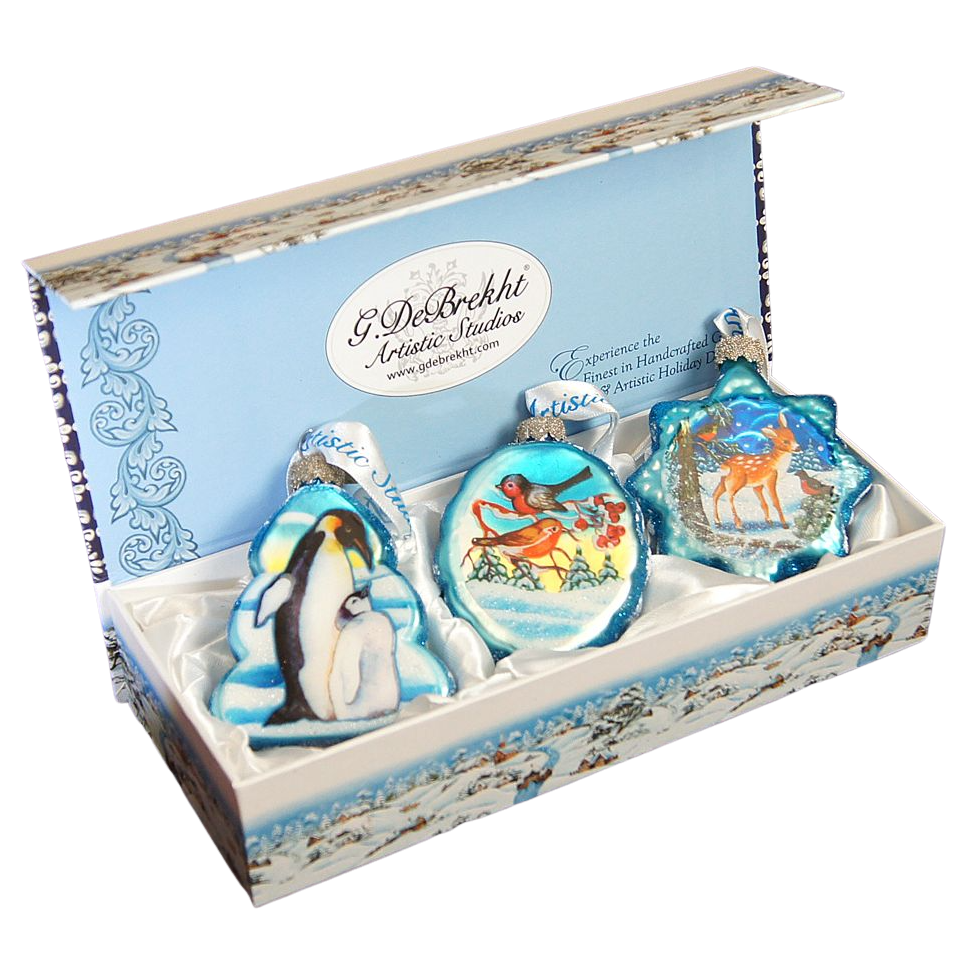 Forest Friends Mercury Glass Ornaments Set of 3 by G. DeBrekht - Wildlife Holiday Decor - 770105S3