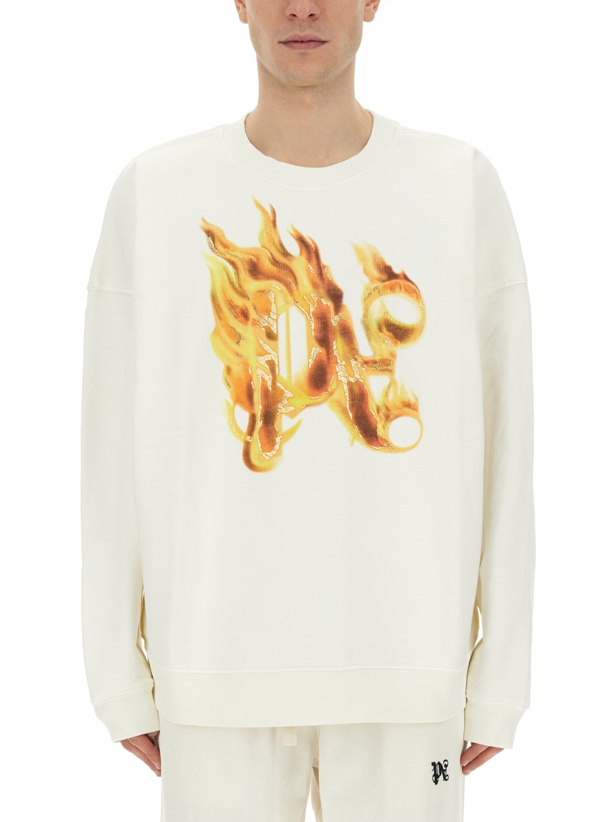 Palm Angels Men "Burning Monogram" Print Sweatshirt