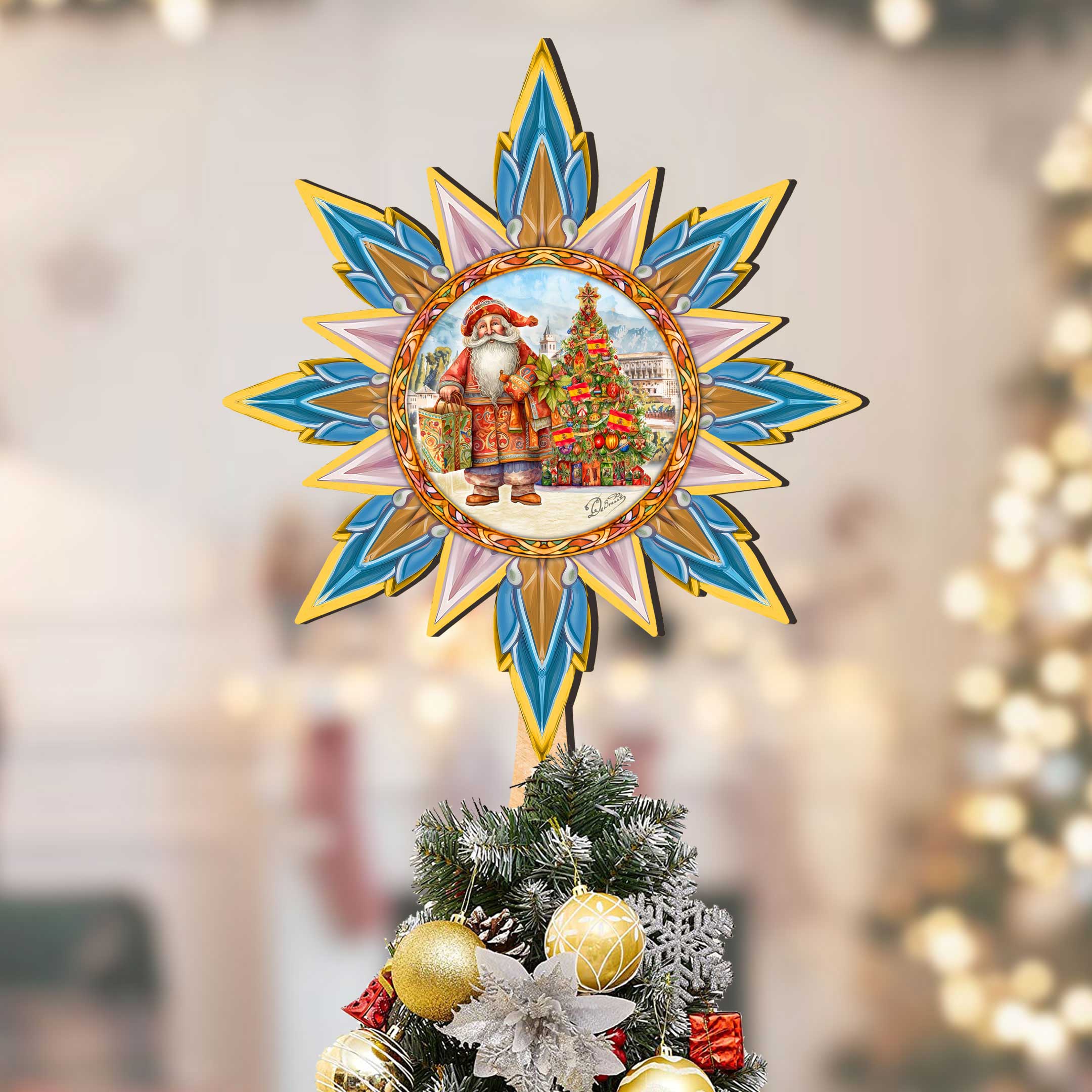 Spanish-inspired Santa Tree Topper Wooden Décor by G. Debrekht - Santa Snowman Décor - 89524