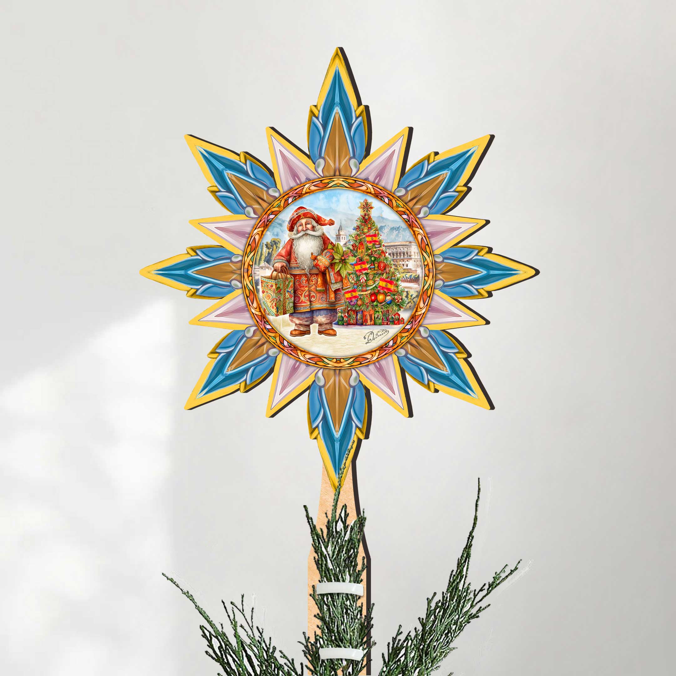 Spanish-inspired Santa Tree Topper Wooden Décor by G. Debrekht - Santa Snowman Décor - 89524
