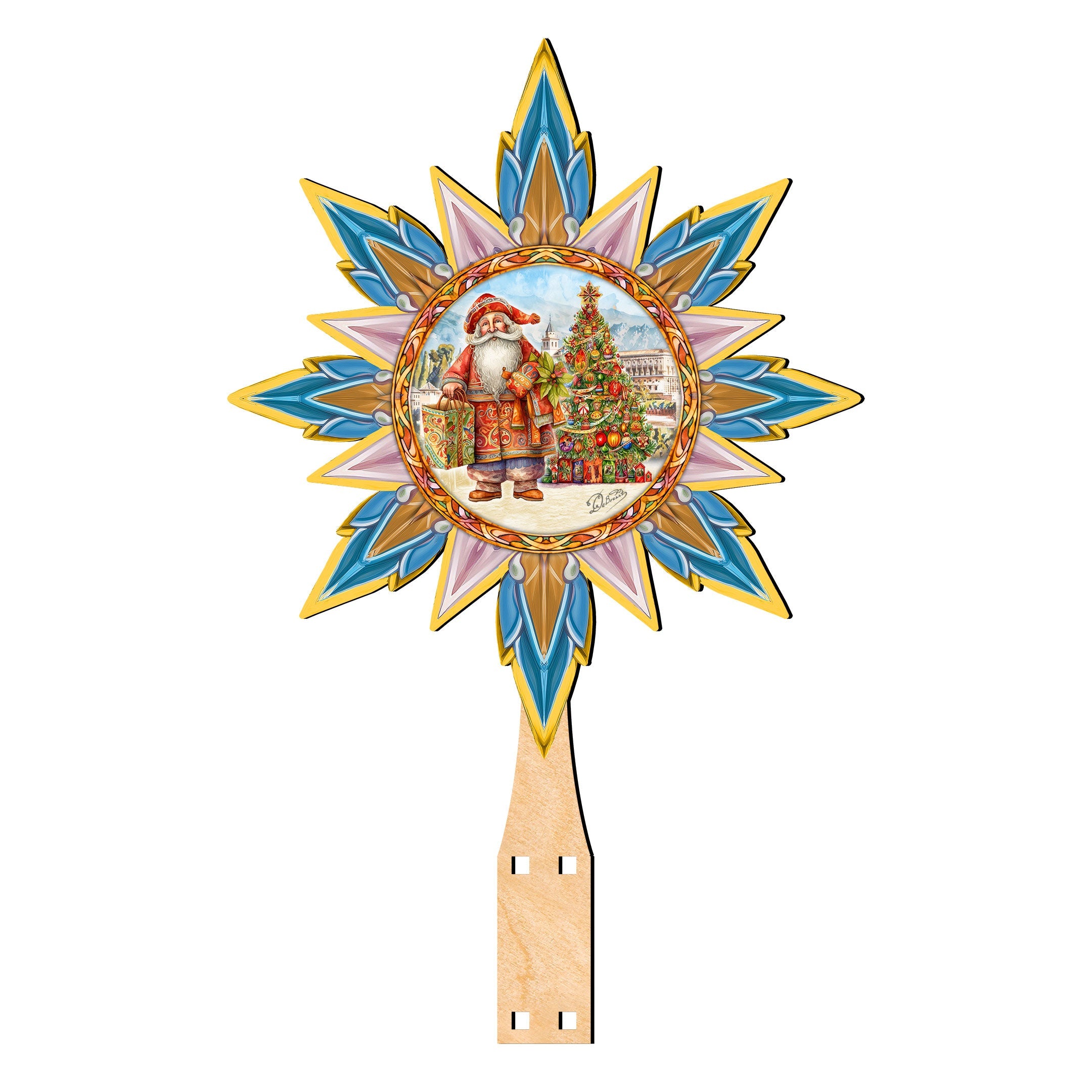 Spanish-inspired Santa Tree Topper Wooden Décor by G. Debrekht - Santa Snowman Décor - 89524