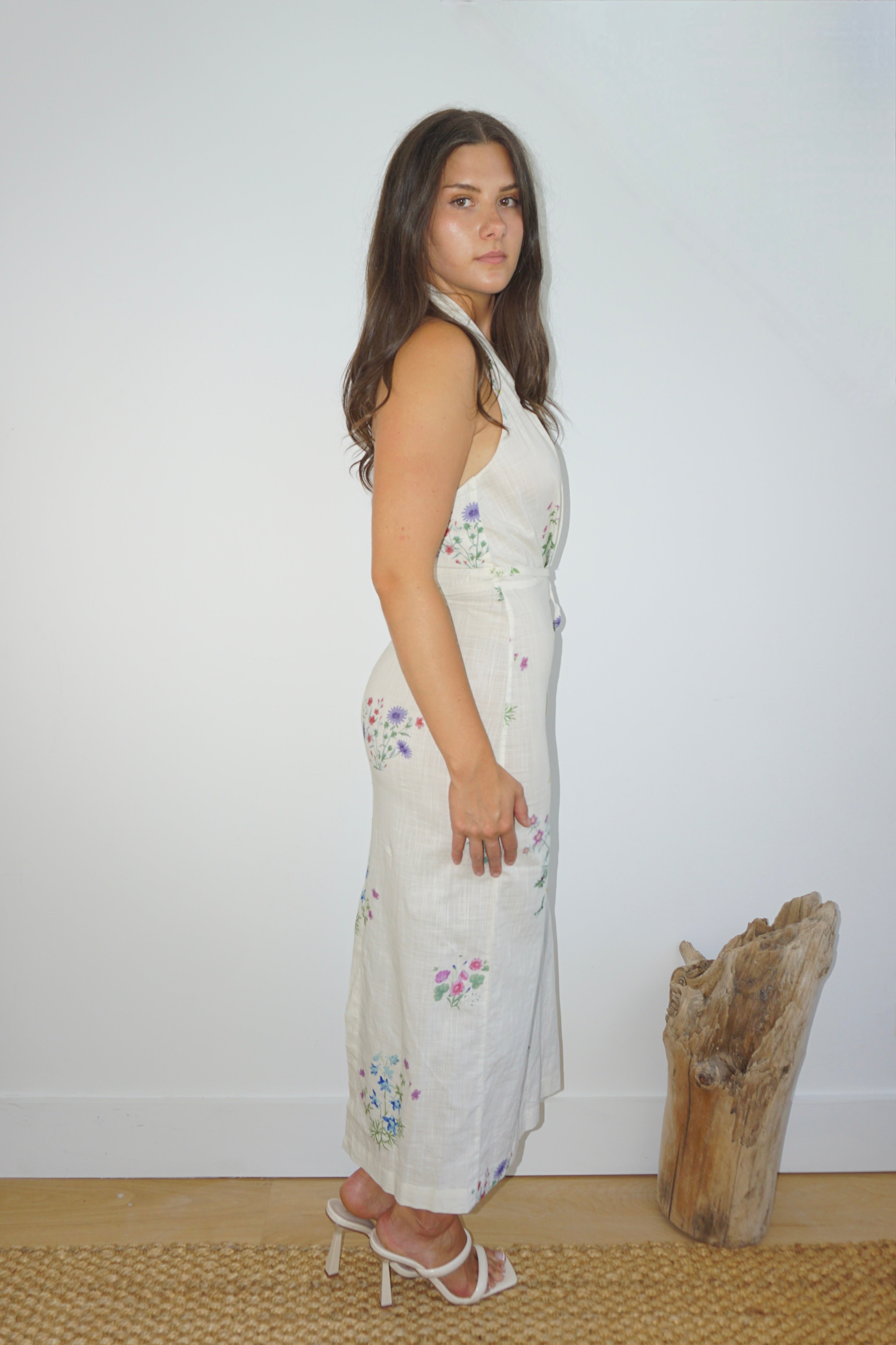 Annya Halter Dress in Cream Botanical