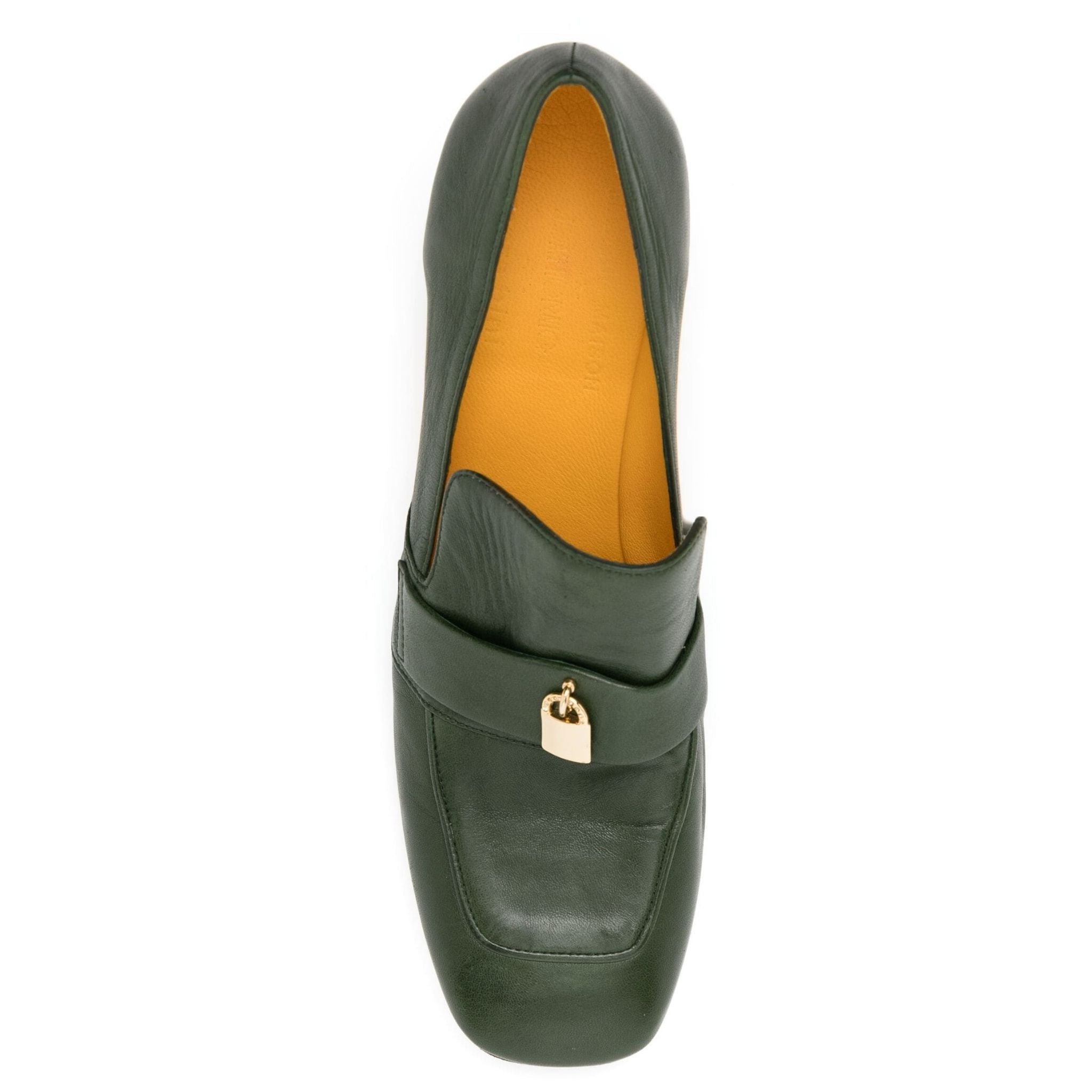 Green Leather Lock Heel Loafer