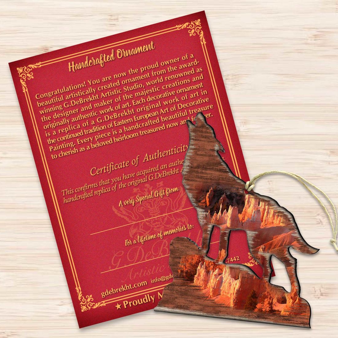 Howling Wolf Wooden Ornaments by Nature Wonders - Wildlife Holiday Decor - 8198227-3