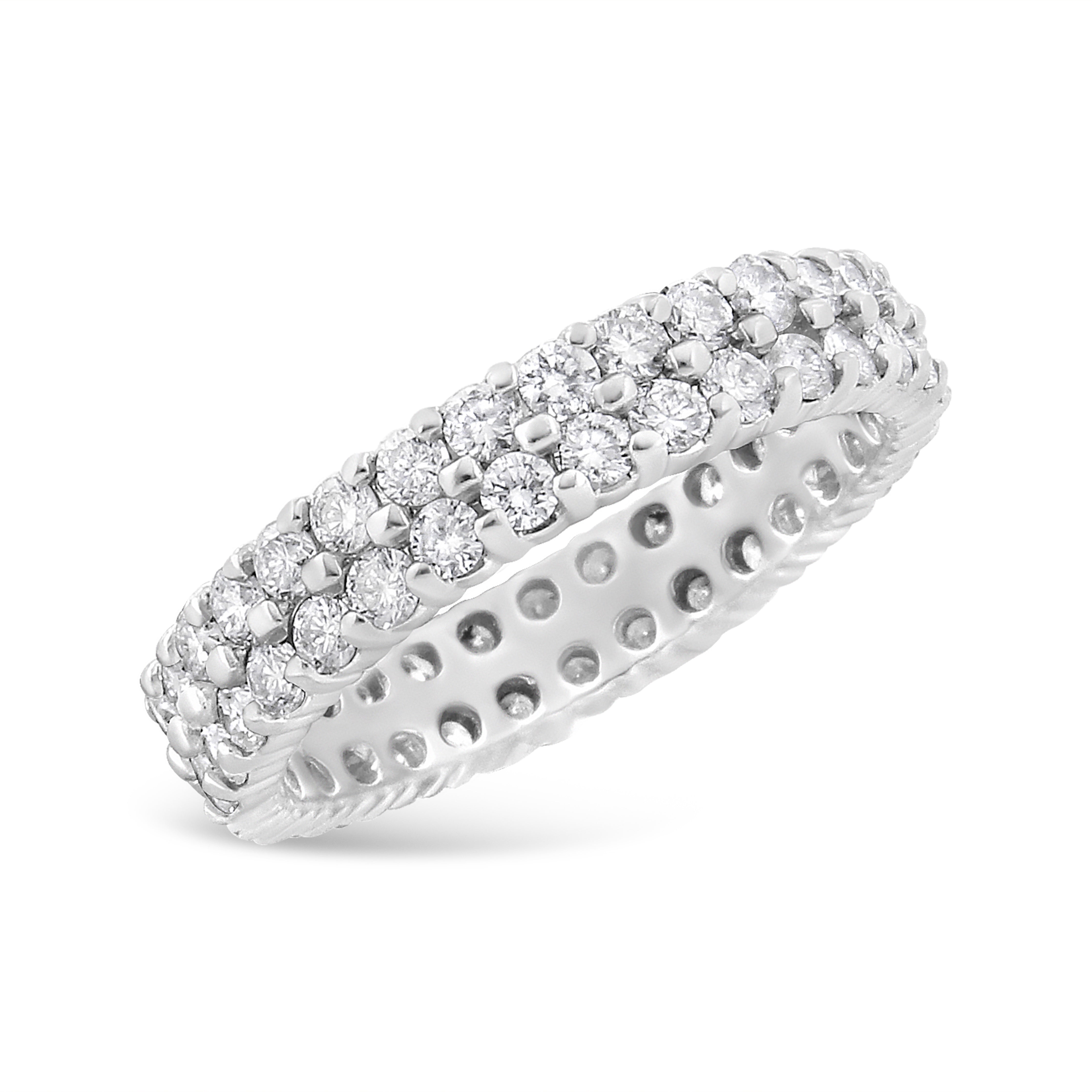 14K White Gold 2.0 Cttw Round-Cut Diamond Double Row Eternity Band Ring (H-I Color, Si1-Si2 Clarity) - Ring Size 7