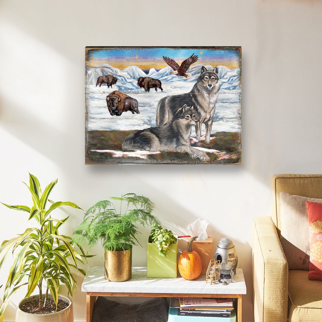 Winter Wolves Art Wooden Wall Art by Nature Wonders - Nature Wildlife Decor - 95222B