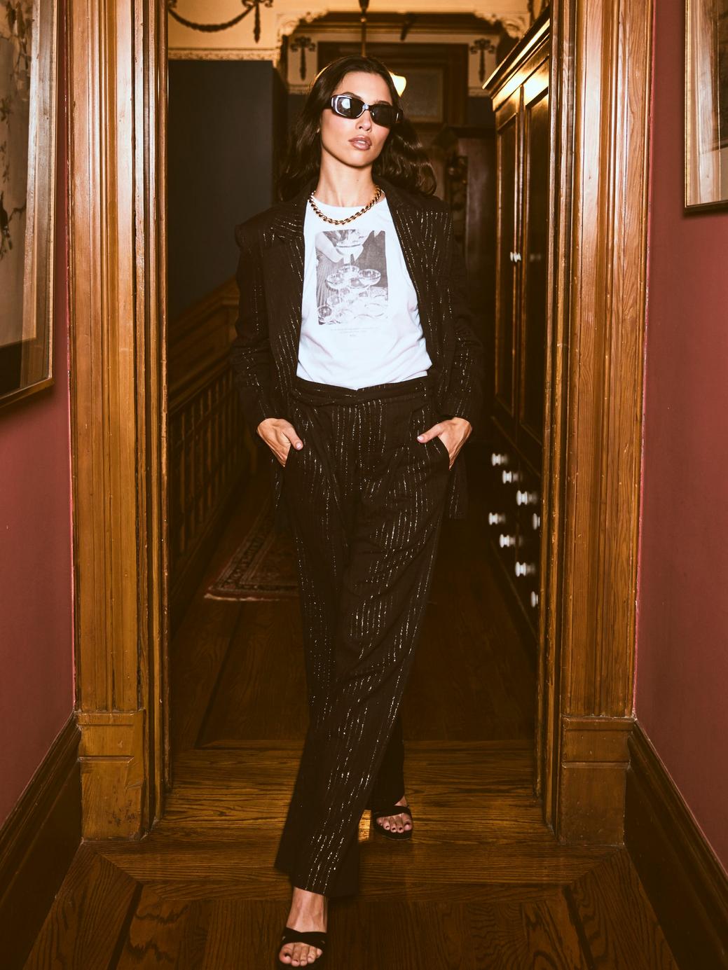 Sloan Blazer - Black Lurex Stripe