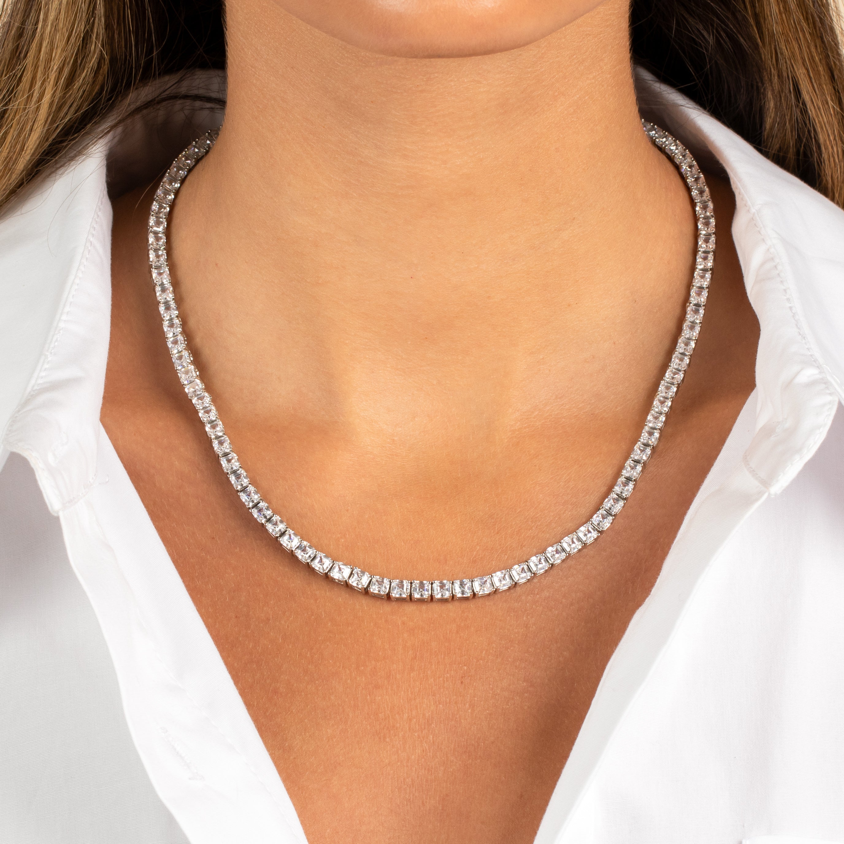 CZ Princess Cut Tennis Necklace - Adina's Jewels