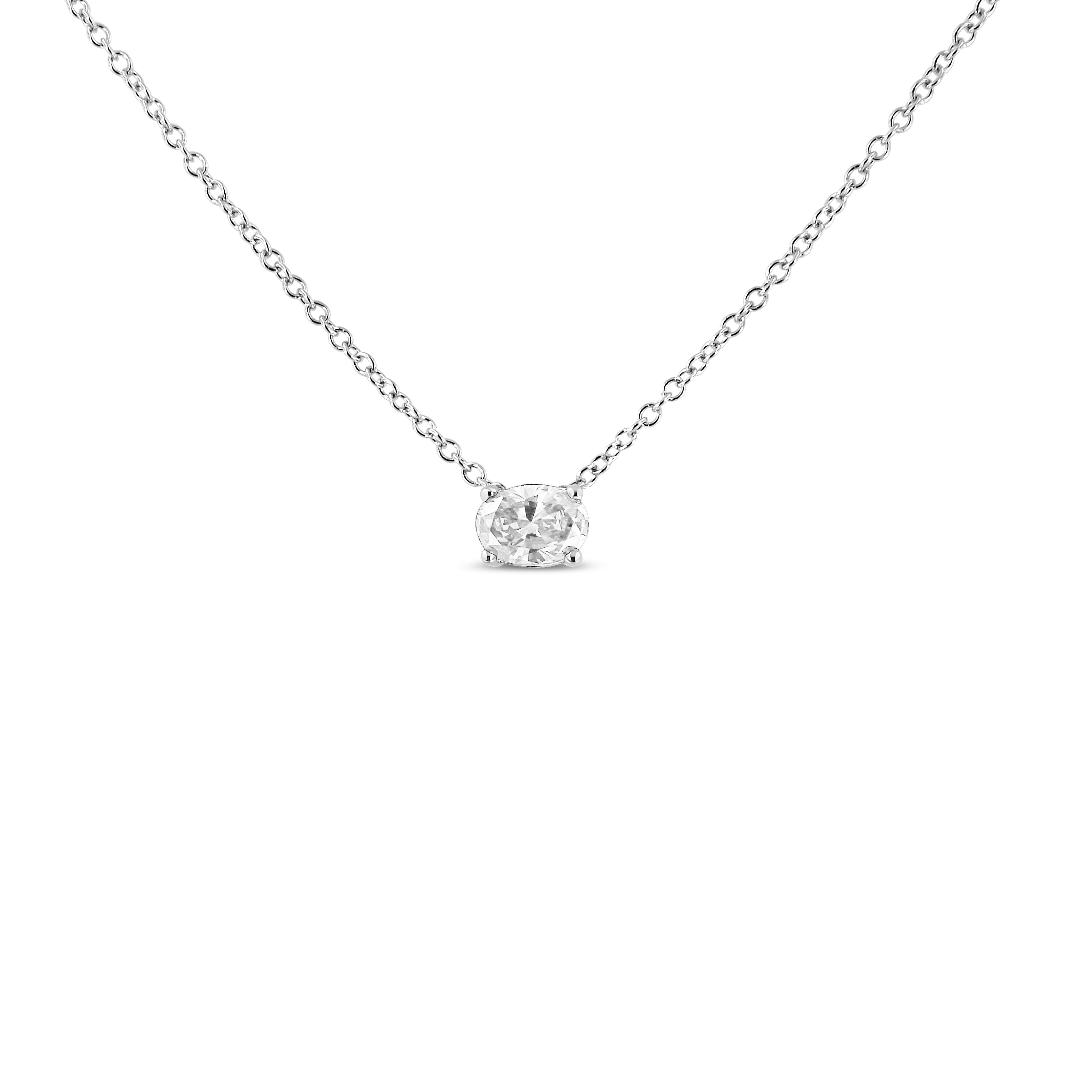 14K White Gold 3/8 Cttw Lab Grown Oval Solitaire Diamond East West 18" Pendant Necklace (F-G Color, Vs2-Si1 Clarity)