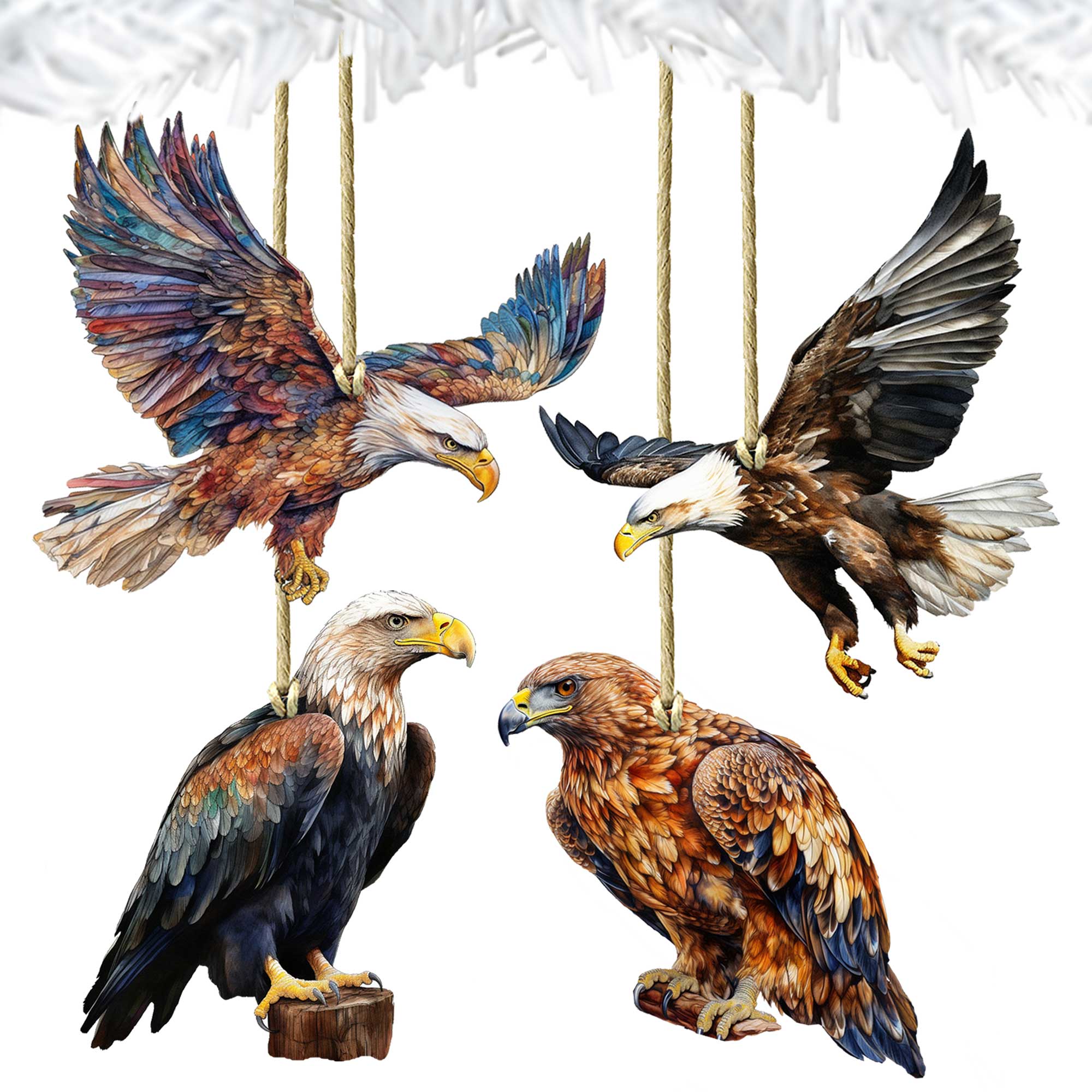 Alaskan Eagles Wooden Ornaments Set of 3 by G. Debrekht - Wildlife Holiday Decor - 8091321S4