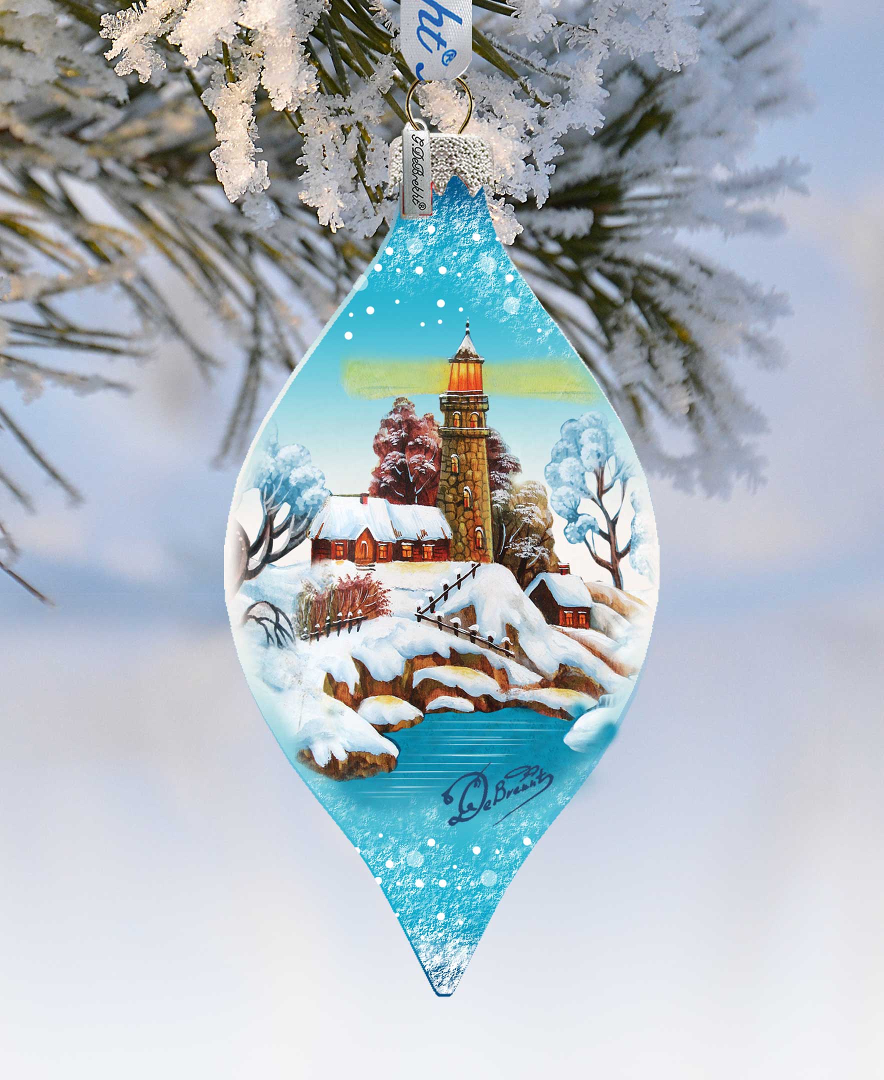 Lighthouse Drop Glass Ornament by G. DeBrekht - Coastal Holiday Décor - 74177