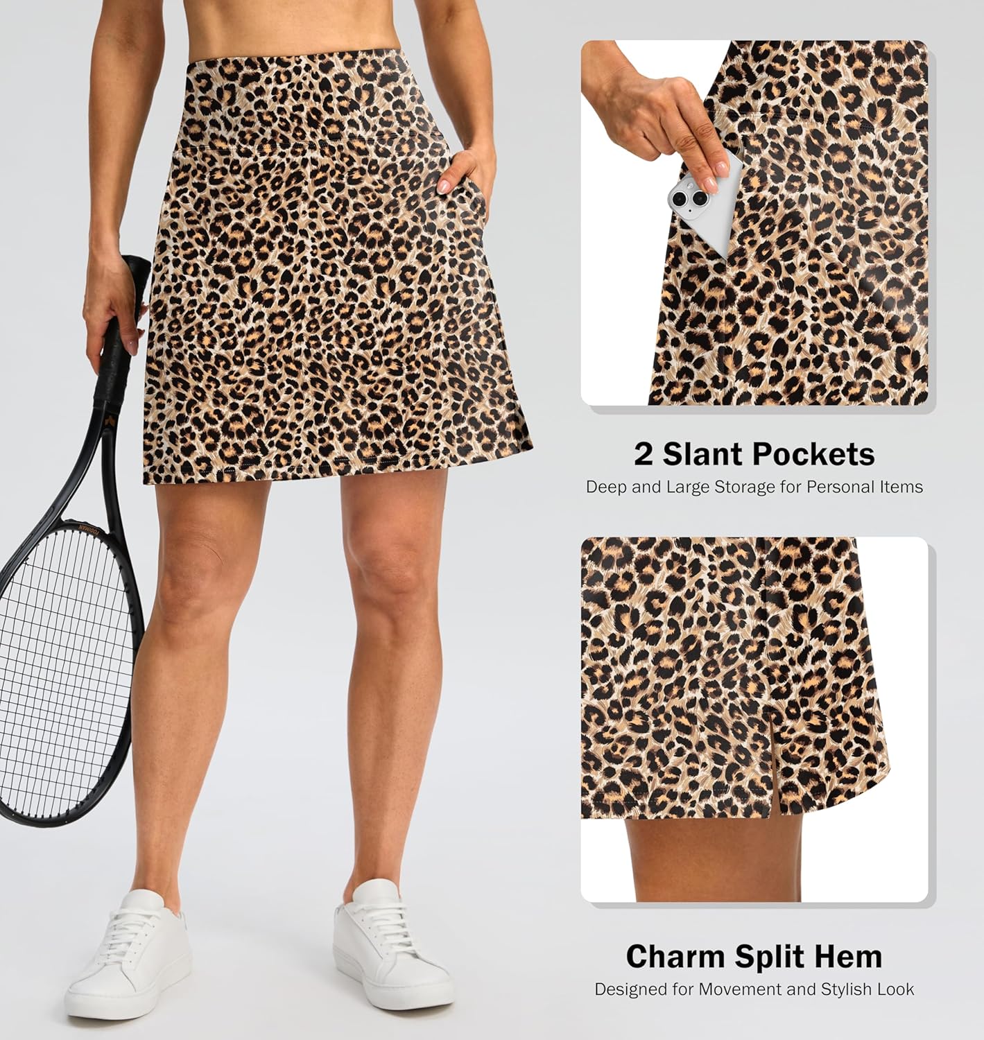 SANTINY 18" Skorts for Women 3 Pockets High Waist Long Athletic Tennis Skirt Golf Skort for Casual Summer Travel