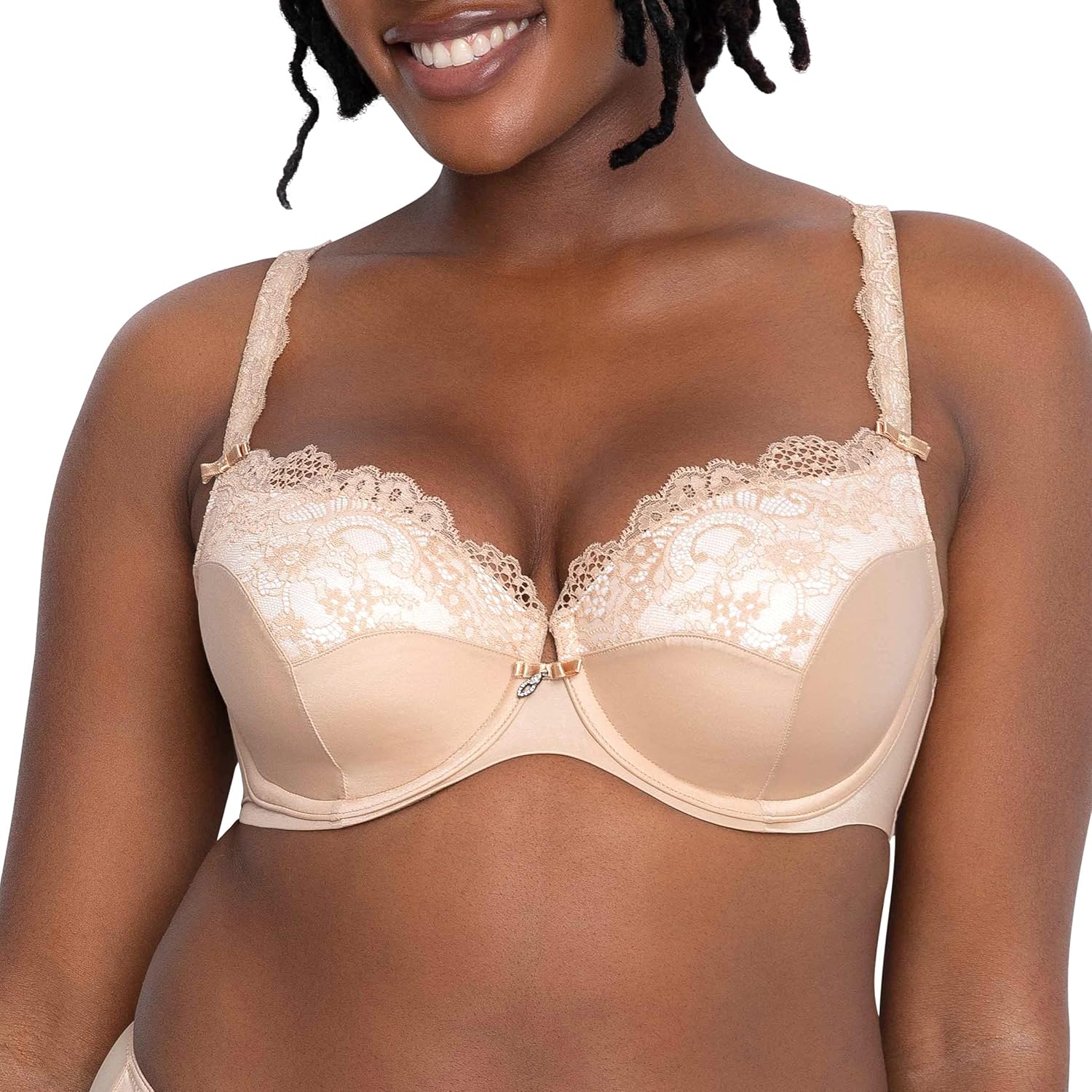 Curvy Couture Womens Tulip Strappy Lace Push-up Bra