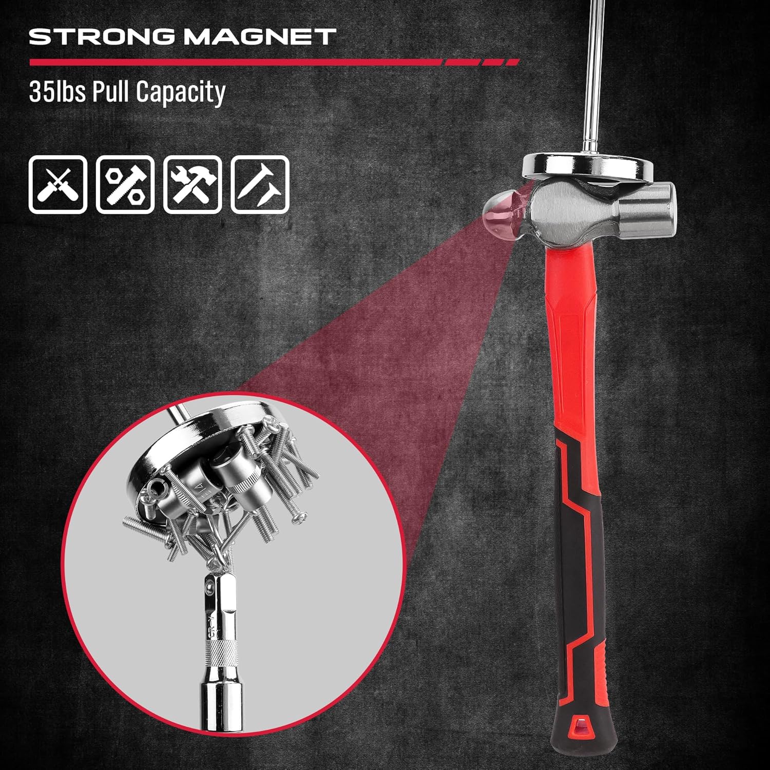 Telescoping Magnetic Sweeper Pickup Tool: Strong Magnet Pick up Nails Screws and Metal Parts Nut Bolts Steel Iron Parts Finder 35LB Pull Capacity Retractable 8.6" to 33" Telescopic Stick