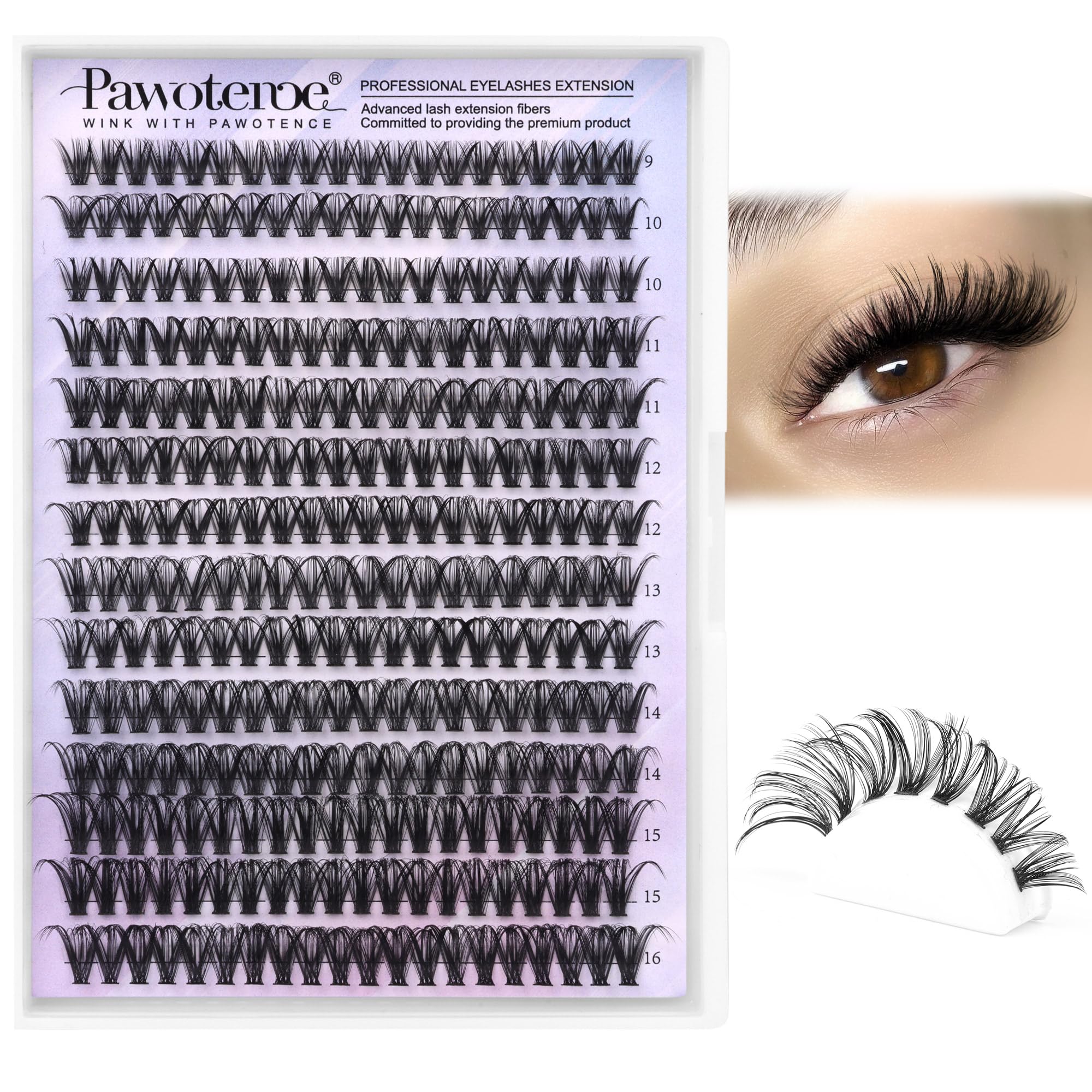 Pawotence Lash Extension Kit DIY 280pcs Lash Clusters Eyelash Extension Kit, 9-16mm 30D 40D Individual Lashes Kit with Lash Bond and Seal, Lash Tweezers for Self Use (30D&40D, 0.07D, 9-16mm, Kit)