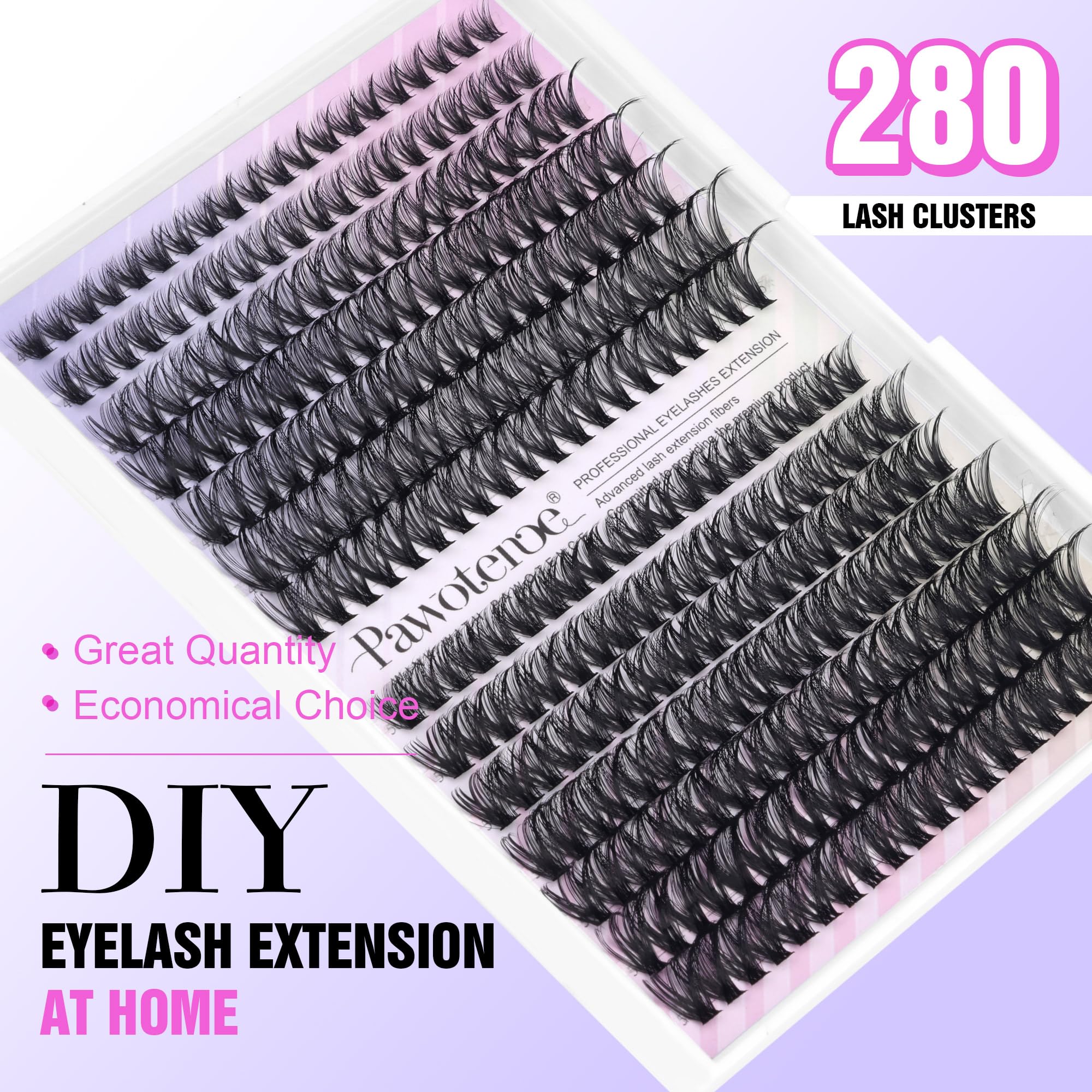 Pawotence Lash Extension Kit DIY 280pcs Lash Clusters Eyelash Extension Kit, 9-16mm 30D 40D Individual Lashes Kit with Lash Bond and Seal, Lash Tweezers for Self Use (30D&40D, 0.07D, 9-16mm, Kit)