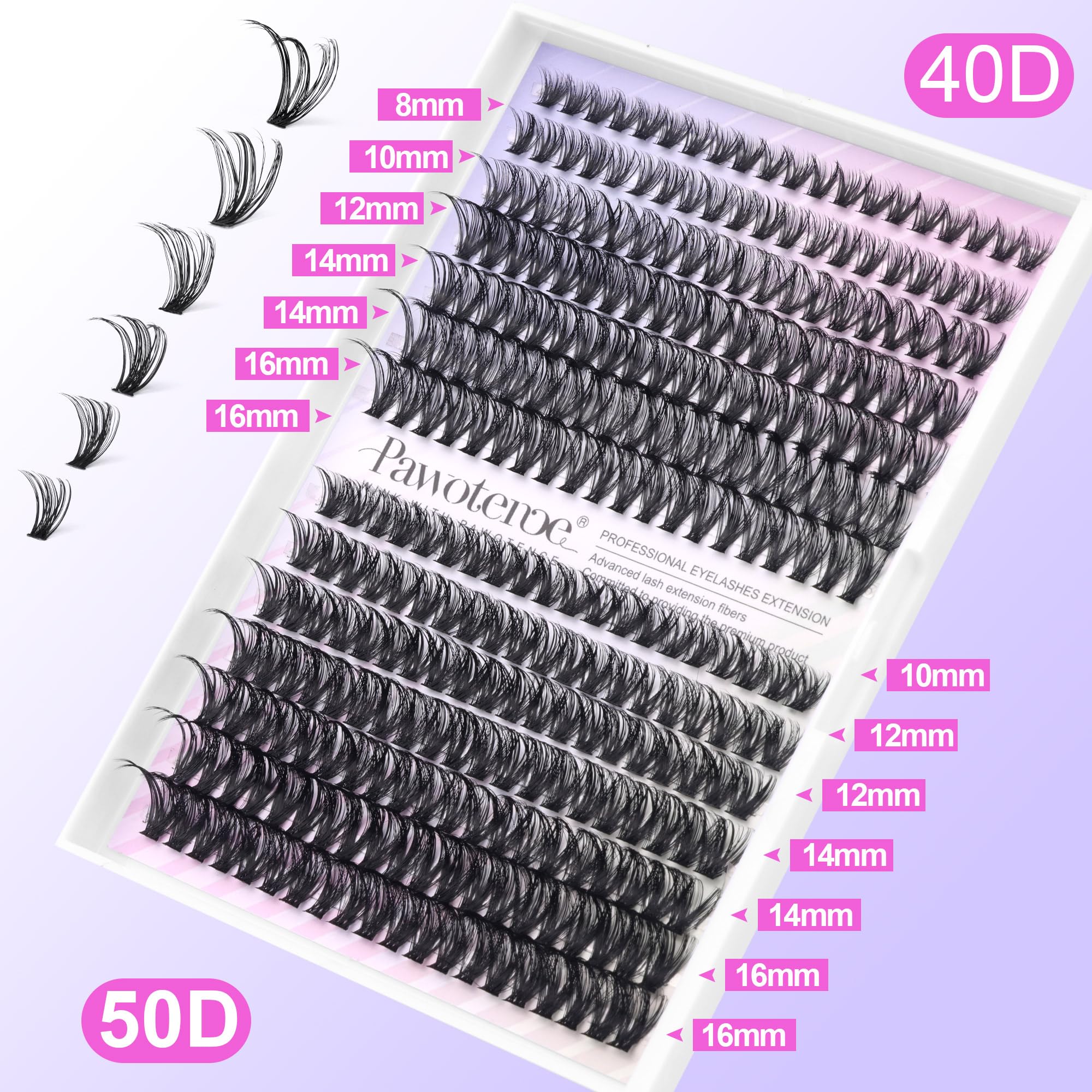 Pawotence Lash Extension Kit DIY 280pcs Lash Clusters Eyelash Extension Kit, 9-16mm 30D 40D Individual Lashes Kit with Lash Bond and Seal, Lash Tweezers for Self Use (30D&40D, 0.07D, 9-16mm, Kit)