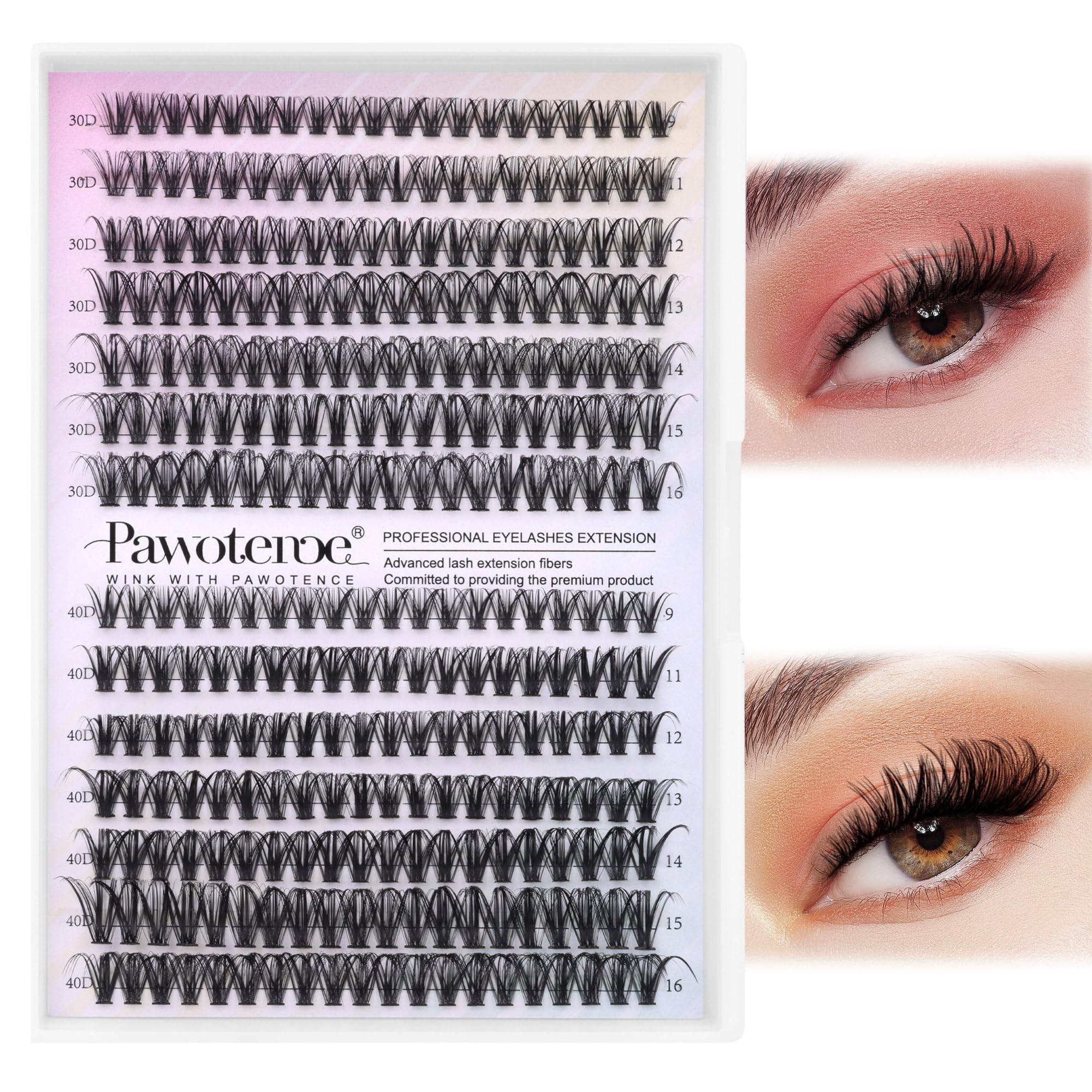 Pawotence Lash Extension Kit DIY 280pcs Lash Clusters Eyelash Extension Kit, 9-16mm 30D 40D Individual Lashes Kit with Lash Bond and Seal, Lash Tweezers for Self Use (30D&40D, 0.07D, 9-16mm, Kit)