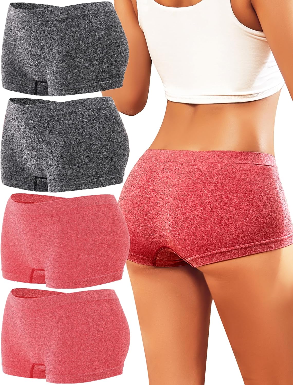 Womens Boyshorts Underwear Seamless Boxer Briefs Full Coverage Soft Stretch Boxer Shorts For Women 4 Pack