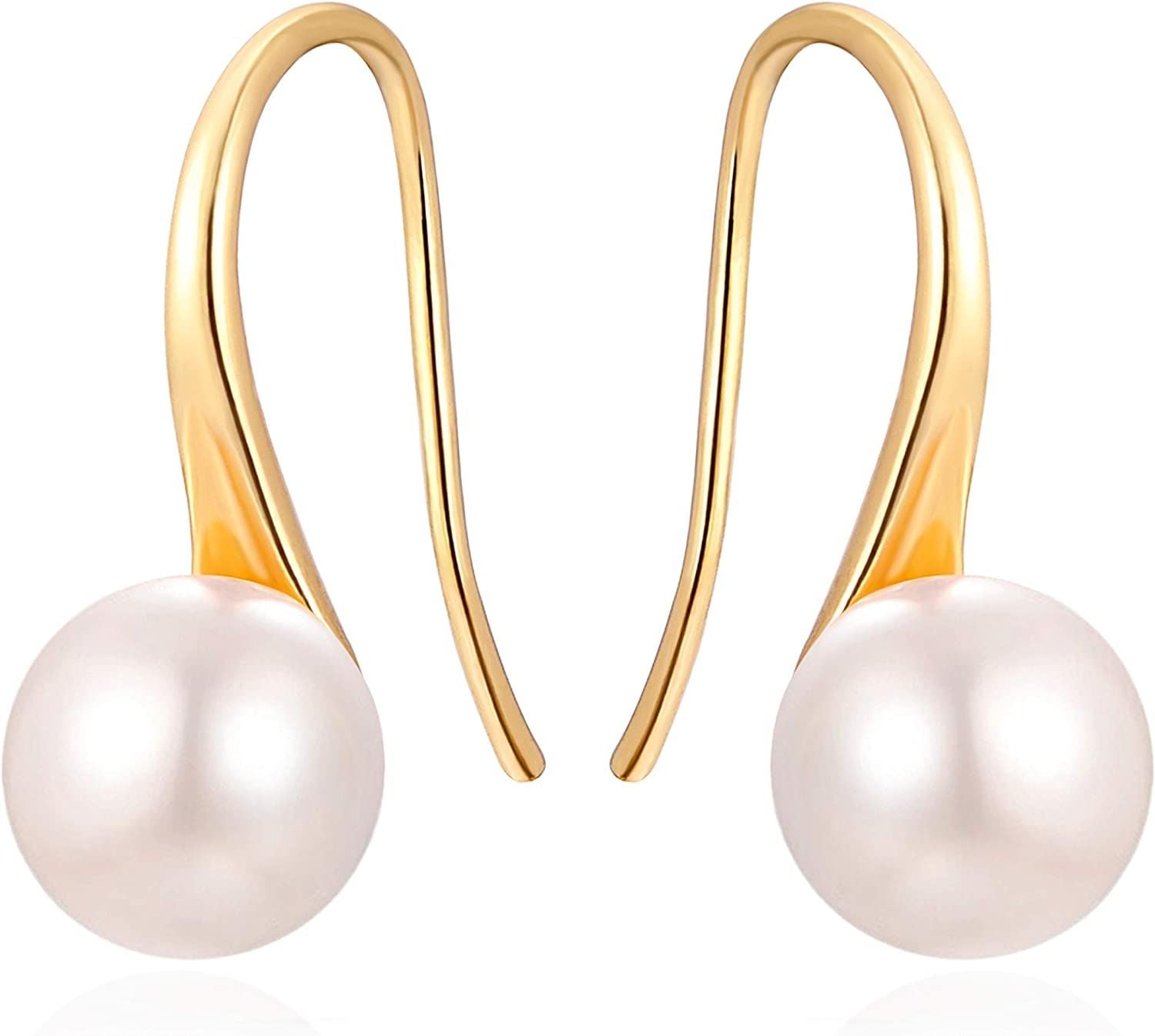 925 Sterling Silver Hoop Handpicked AAA+ Quality 7.5-8mm White Freshwater Cultured Pearl Dangle Drop Earrings Jewelry for Women Girls