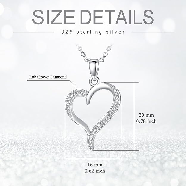 925 Sterling Silver Rhodium 1.1mm Cable Chain Lobster Clasp 0.05ct Diamond Open Love Heart Necklace 18 Inch Jewelry Gifts for Women