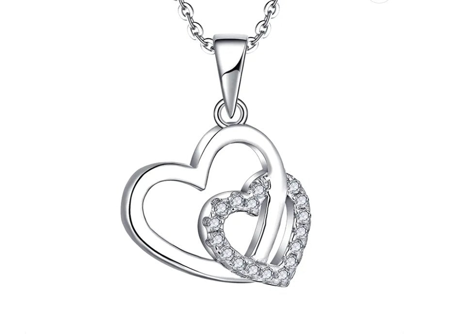 925 Sterling Silver Rhodium 1.1mm Cable Chain Lobster Clasp 0.05ct Diamond Open Love Heart Necklace 18 Inch Jewelry Gifts for Women
