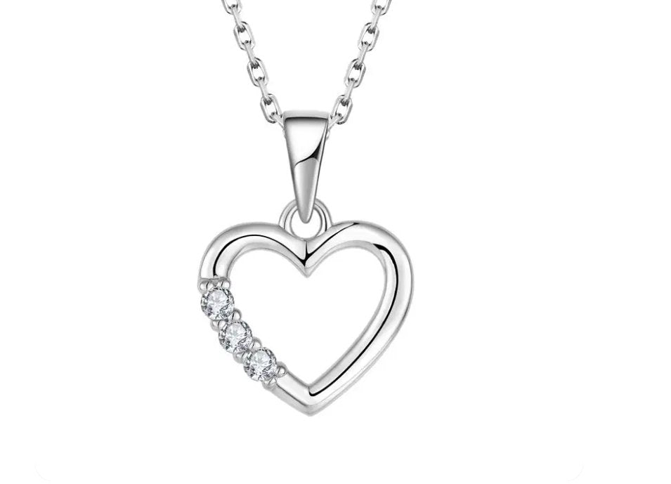 925 Sterling Silver Rhodium 1.1mm Cable Chain Lobster Clasp 0.05ct Diamond Open Love Heart Necklace 18 Inch Jewelry Gifts for Women