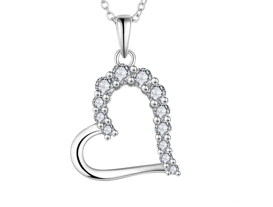 925 Sterling Silver Rhodium 1.1mm Cable Chain Lobster Clasp 0.05ct Diamond Open Love Heart Necklace 18 Inch Jewelry Gifts for Women