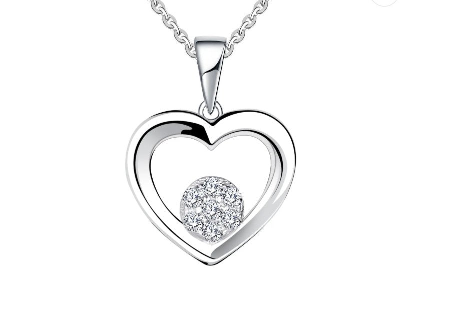 925 Sterling Silver Rhodium 1.1mm Cable Chain Lobster Clasp 0.05ct Diamond Open Love Heart Necklace 18 Inch Jewelry Gifts for Women