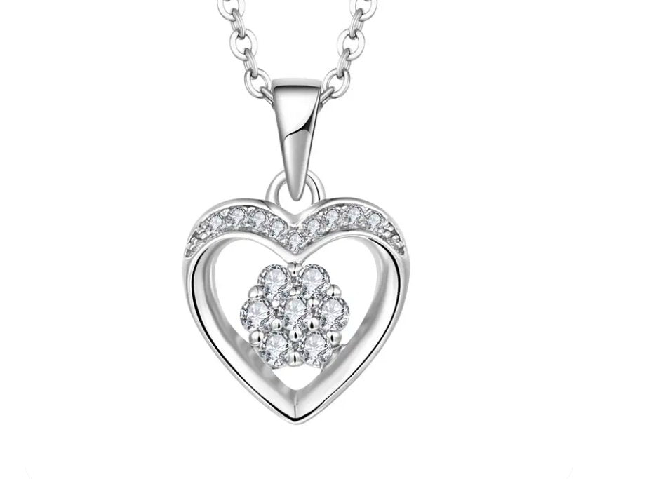 925 Sterling Silver Rhodium 1.1mm Cable Chain Lobster Clasp 0.05ct Diamond Open Love Heart Necklace 18 Inch Jewelry Gifts for Women