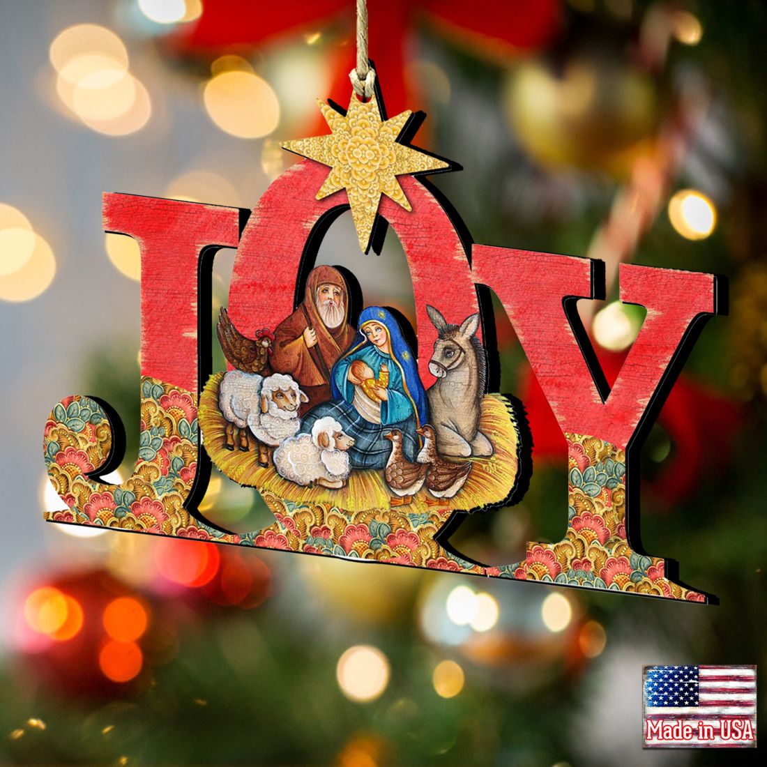 Joy Nativity Wooden Ornaments by G. DeBrekht - Nativity Holiday Decor - 8121454