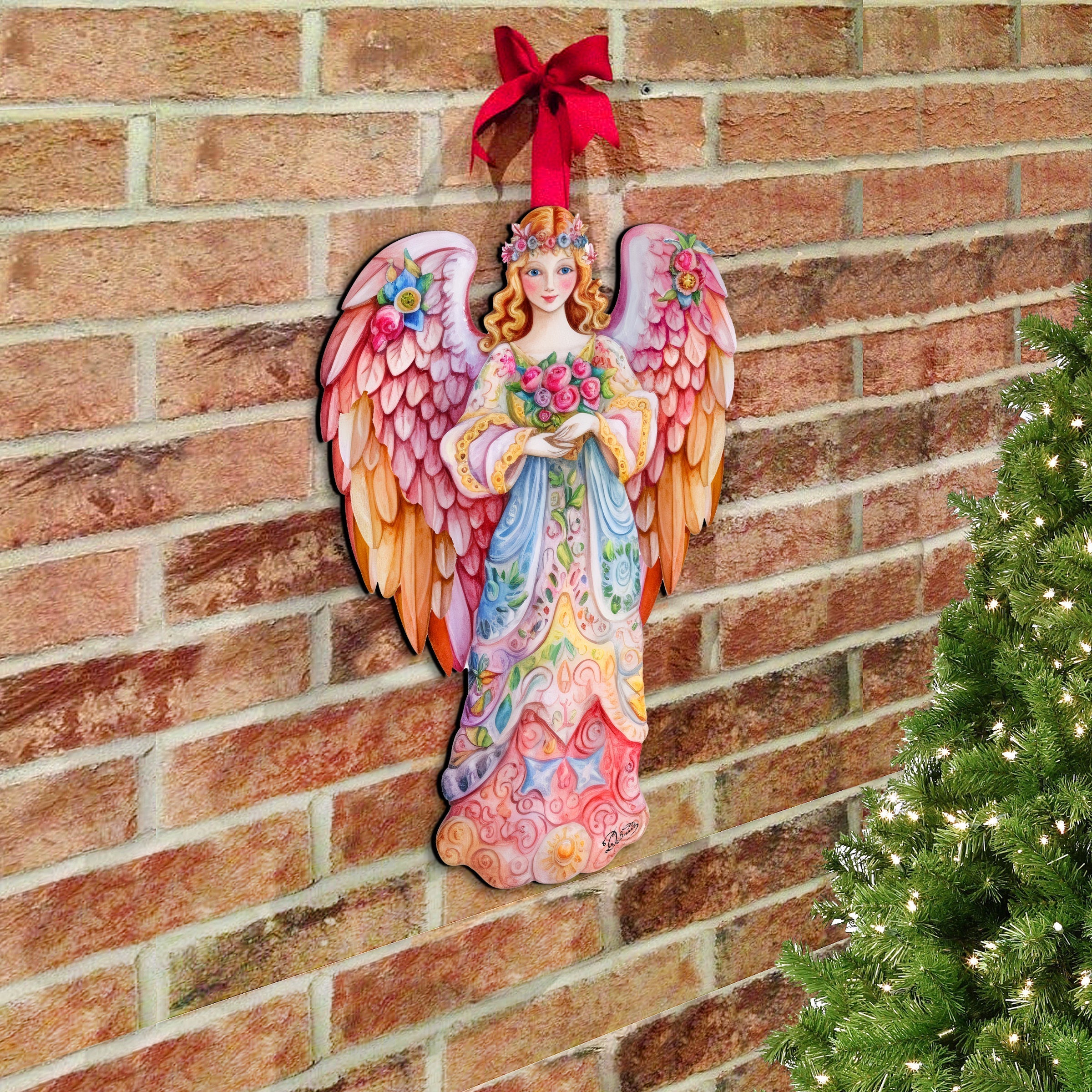 Pink Floral Angel Holiday Door Decor by G. Debrekht - Christmas Decor - 8611023H