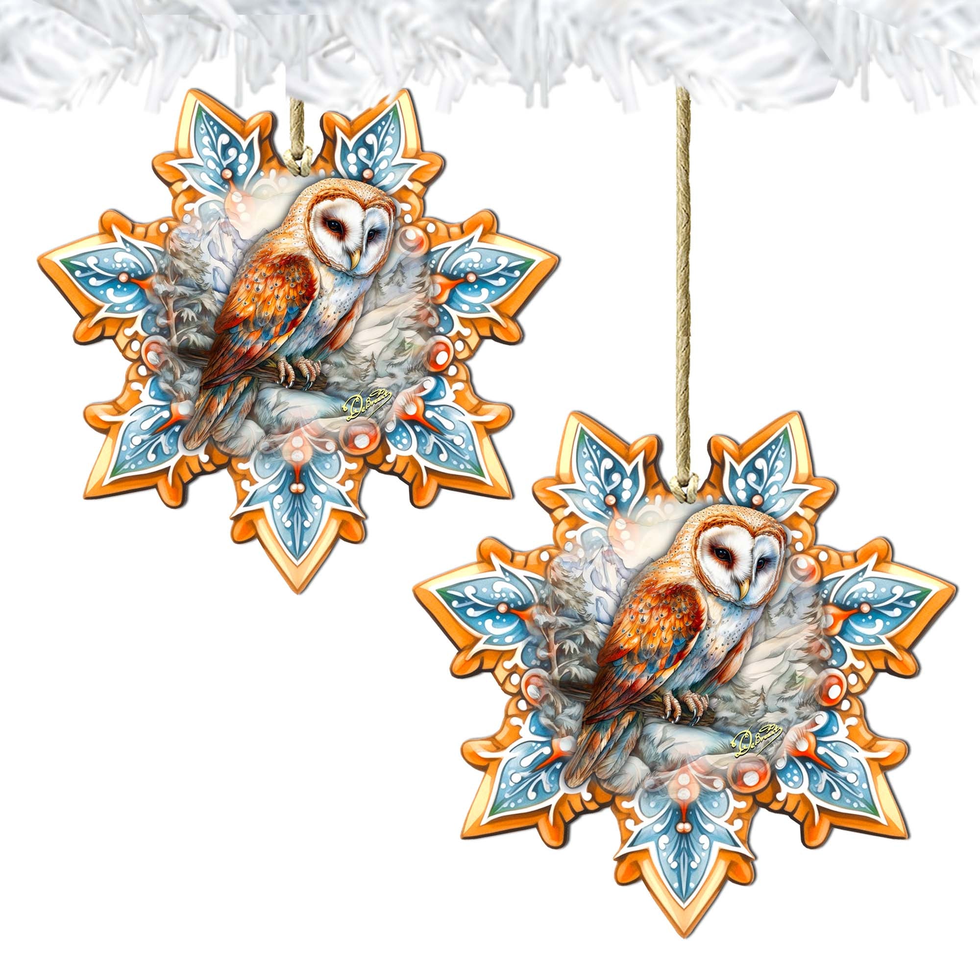 Short-eared Owl Snowflake Wooden Ornaments by G. Debrekht - Nature Wildlife Decor - 8688434