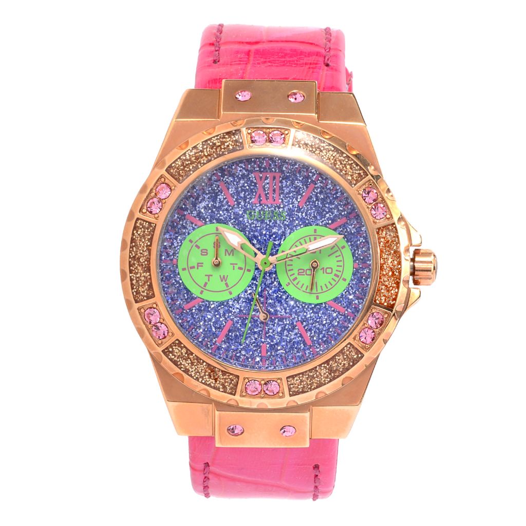 Guess Women's Limelight Quartz Day & Date Leather Strap Watch by Steals