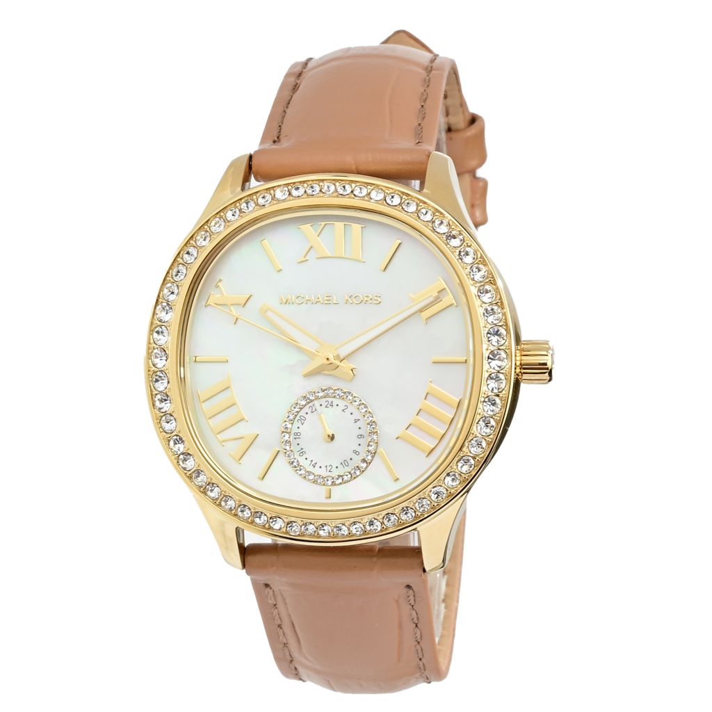 Michael Kors Women's Sage Quartz Crystal Accented MOP Strap Watch by Steals