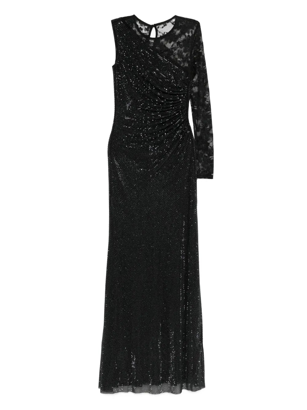 Self-Portrait Women Black Rhinestone Mesh And Lace Maxi Dress