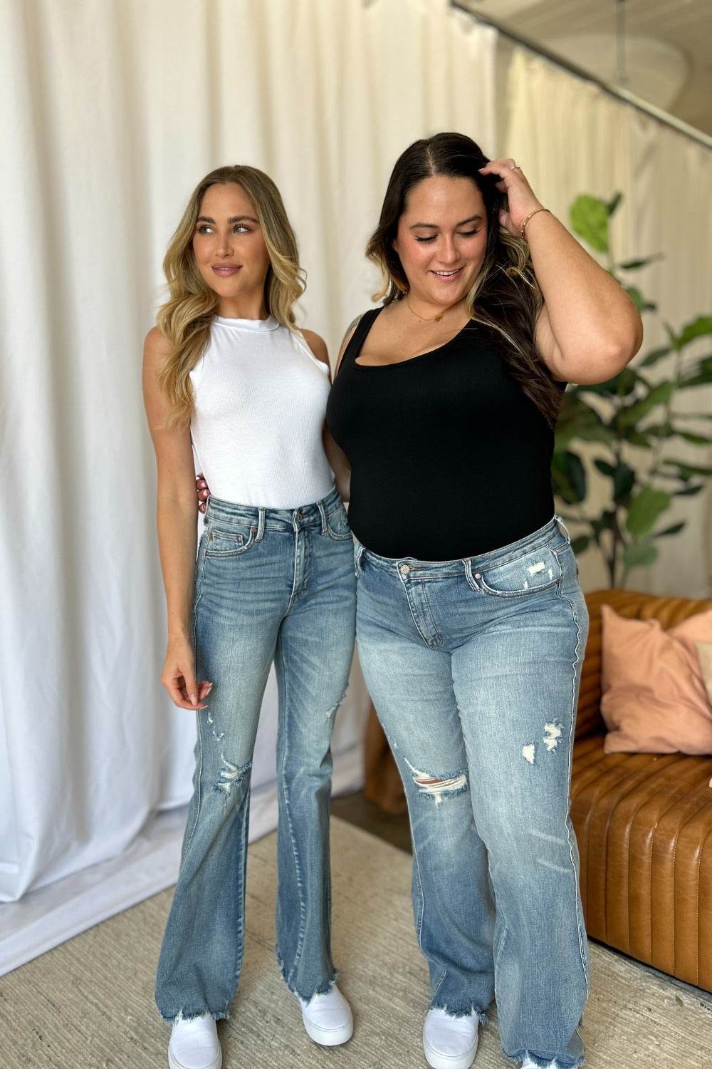Judy Blue Full Size Medium Rise Tummy Control Destroy Flare Women Jeans