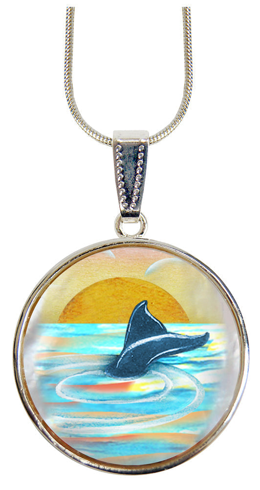 Whale Tale Silver Plated Mother of Pearl Jewelry Pendant Necklace Coastal - 44052