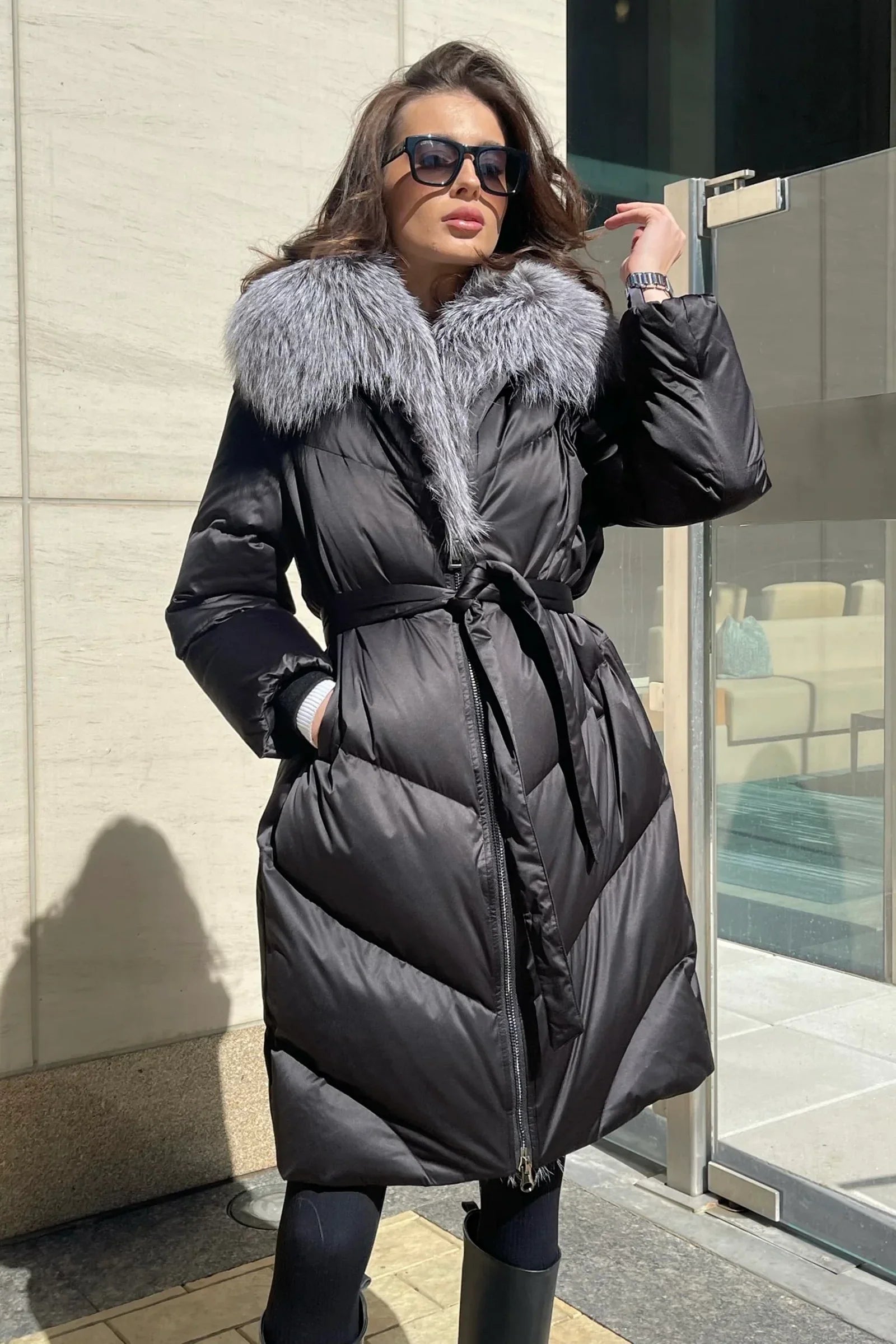 Amandine Genuine Silver Fox Down Parka