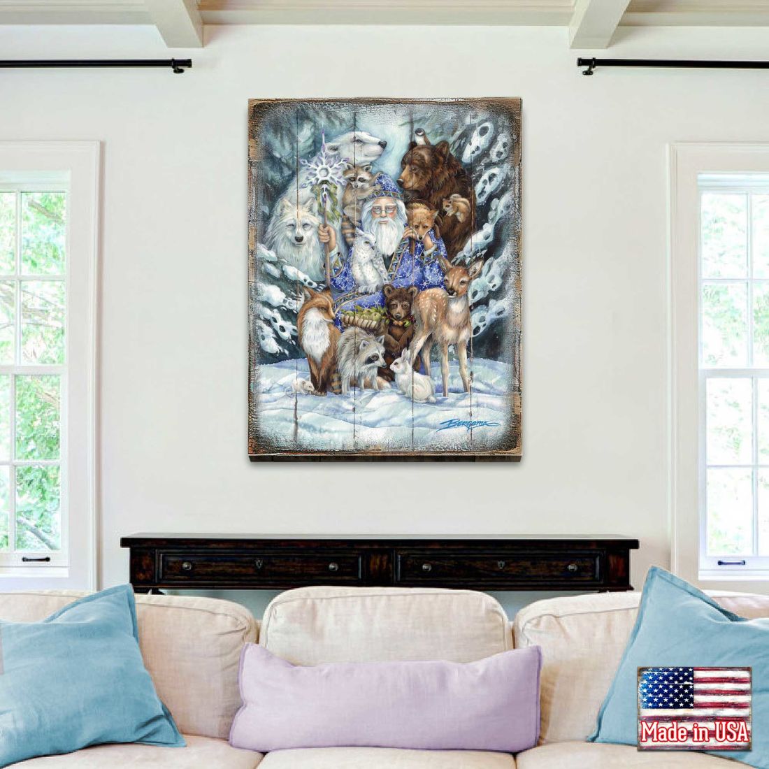 Gather in Peace Father Winter Animals Wooden Wall Art by J. Bergsma - Nature Wildlife Decor - 8592968BP-JB