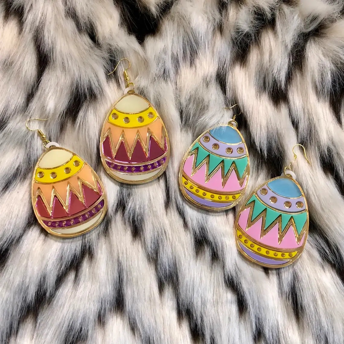 Colorful Easter Egg Acrylic Earrings - Pink, Blue, Teal